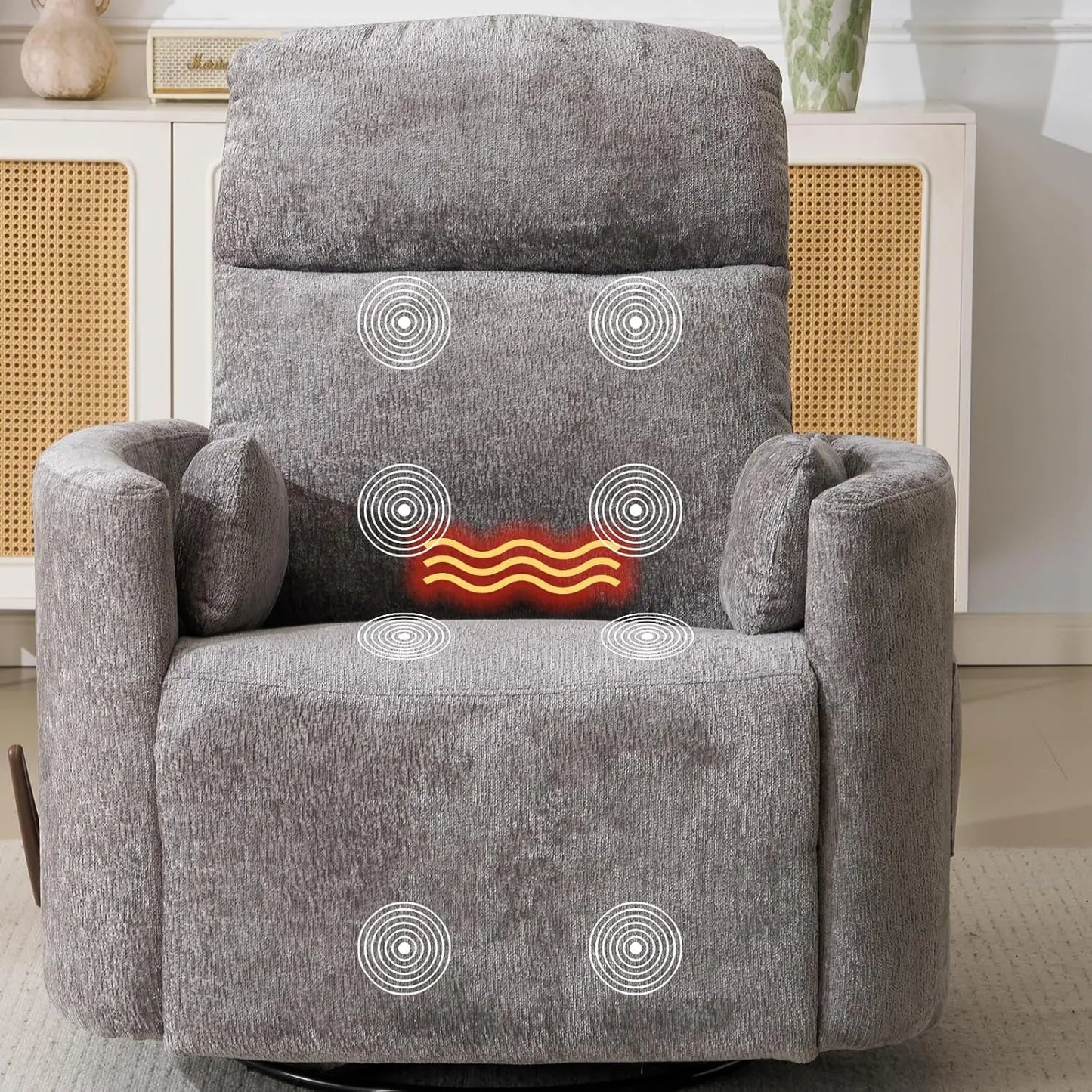 Swivel Rocker Recliner With Massage And Heat Adjustable Headrest Manual