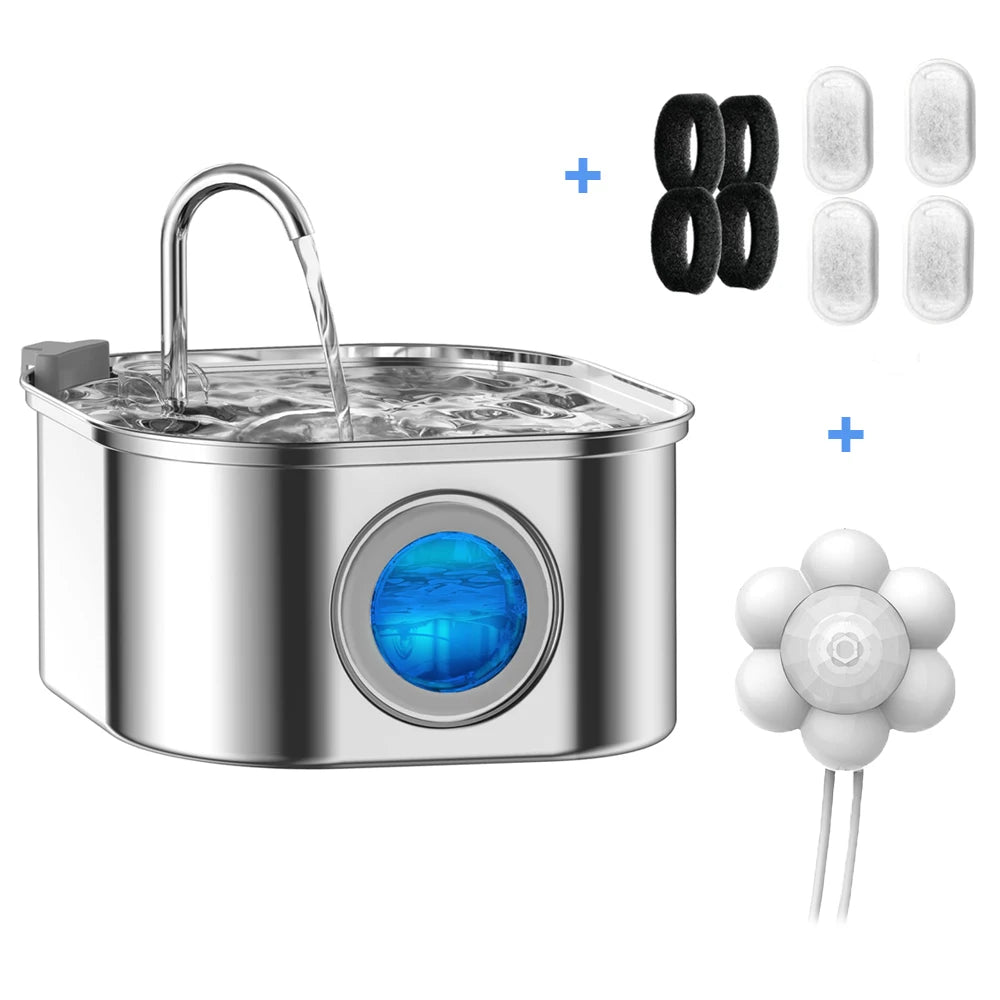 Stainless Steel Pet Water Feeder With Visual Window Drinking Bowl