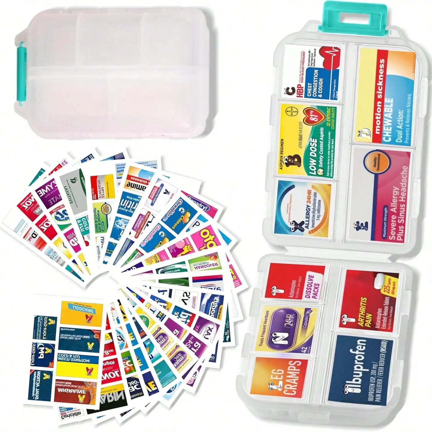 Portable 7 Day Pill Organizer With 161 Medicine Labels Mini Travel Pill Case