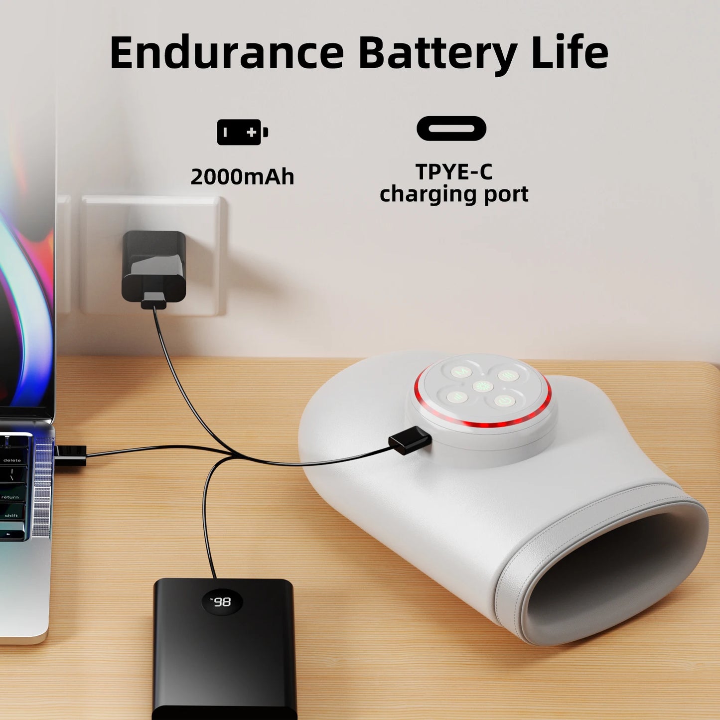 LEERCON Portable Hand Massager 1800mAh Battery With 6 Massage Modes