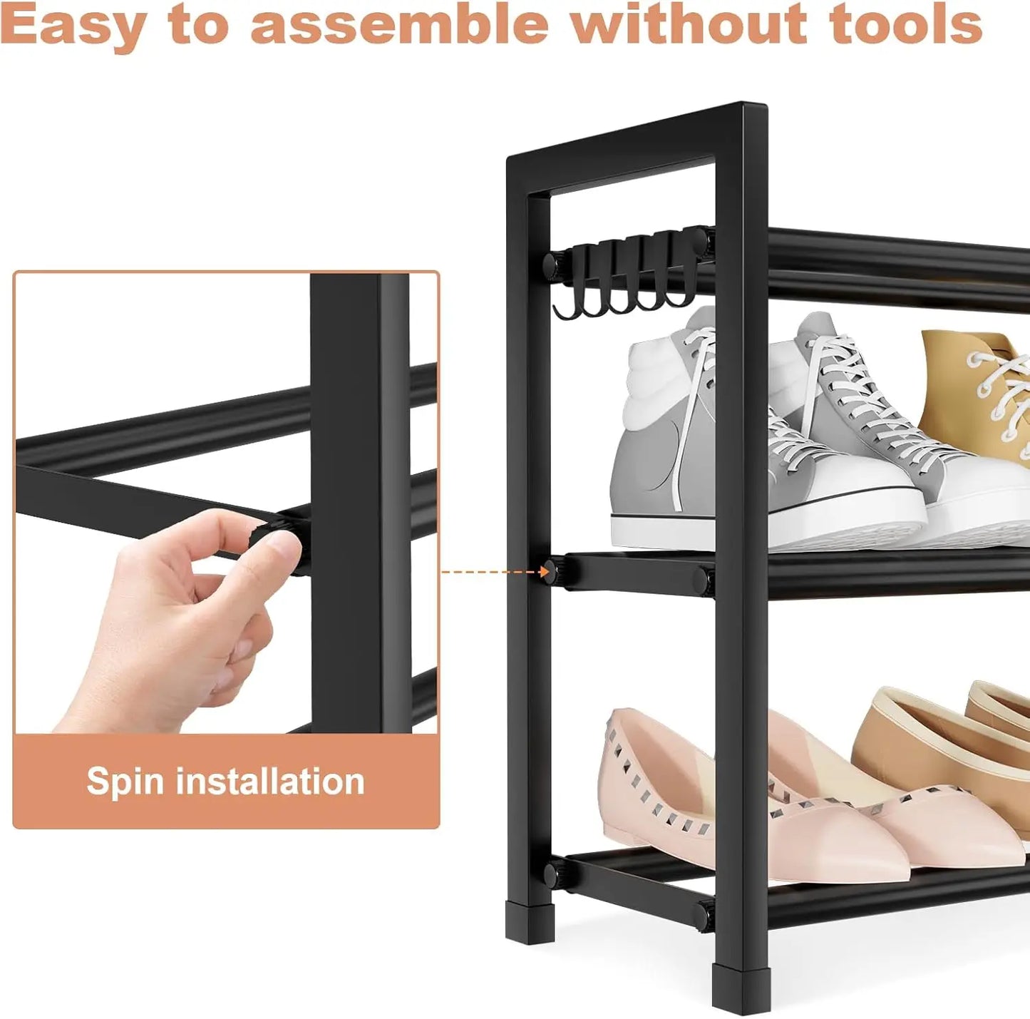 Adjustable Expandable 3-Tier Shoe Rack for Closet 12 Pairs