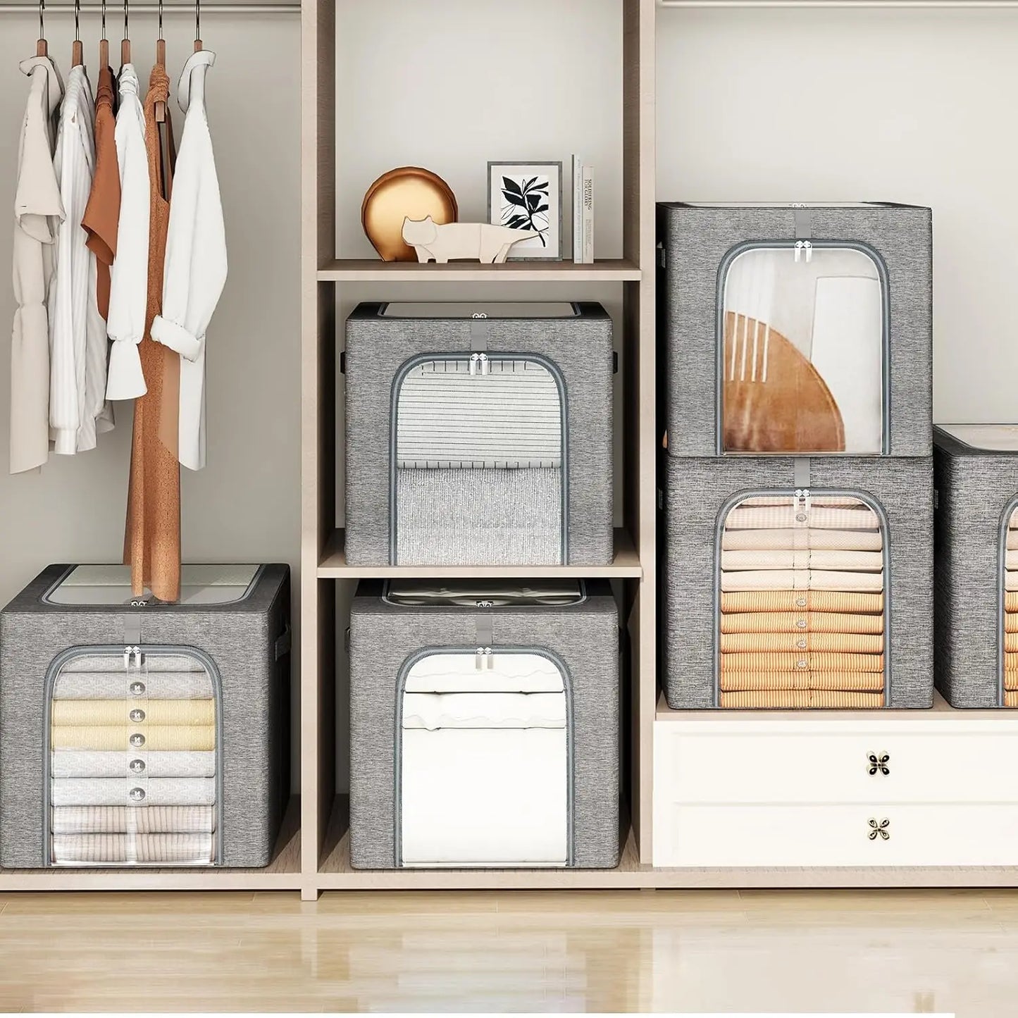 6 Pack Stackable Storage Bins With Clear Window And Lid