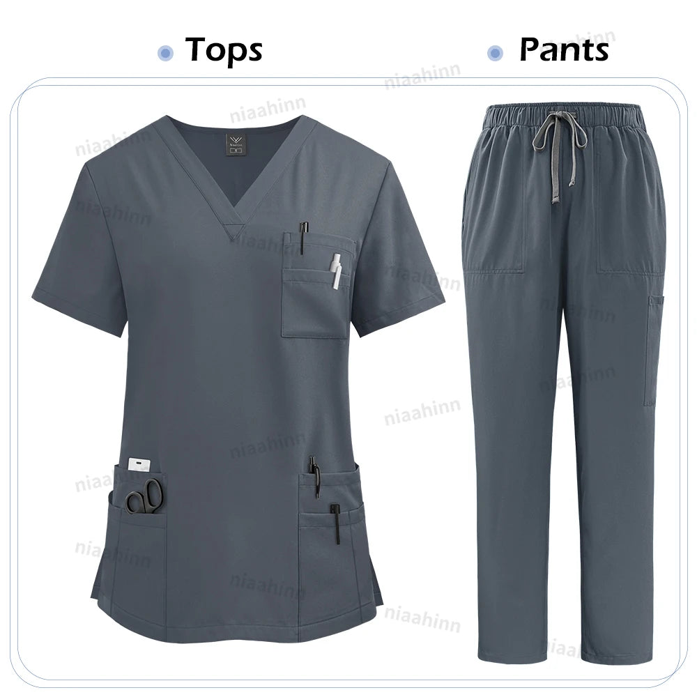 Medical Scrubs Set For Women Nurse Uniform Unisex Lab Coat