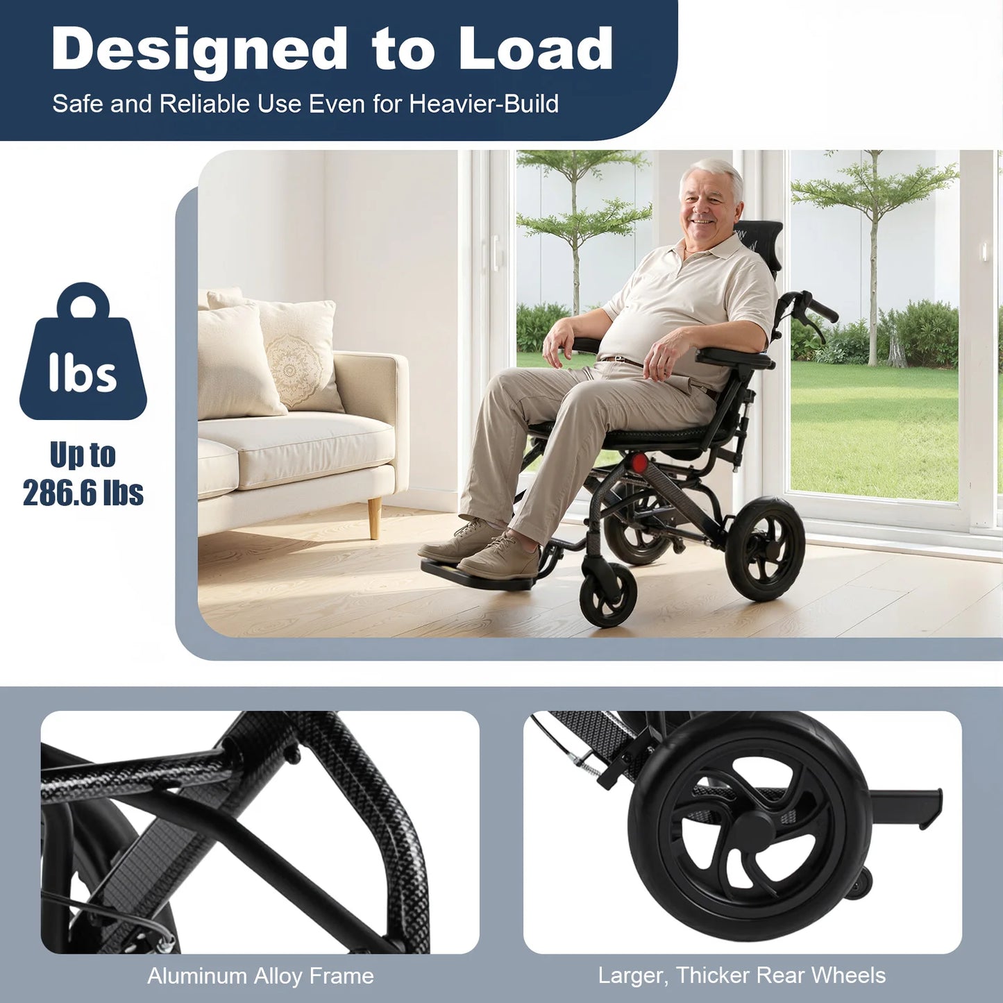 130kg Loadable Reclining Wheelchair Folding Transport For Seniors