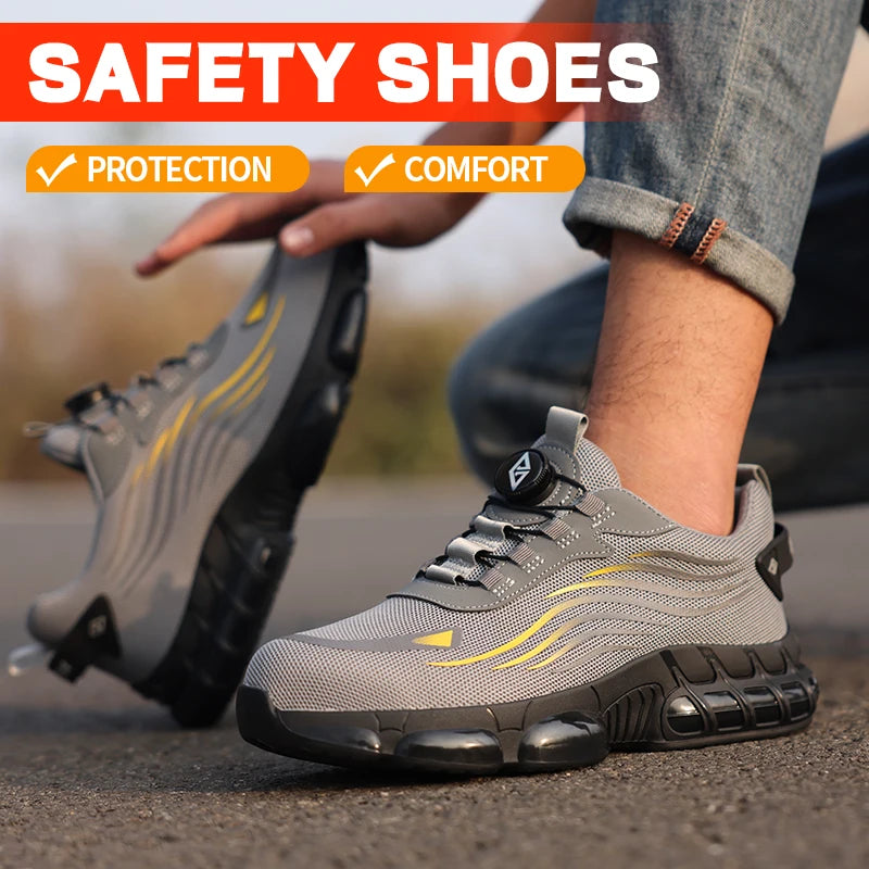 Air Cushion Soft Sole Mens Steel Toe Safety Shoes Breathable