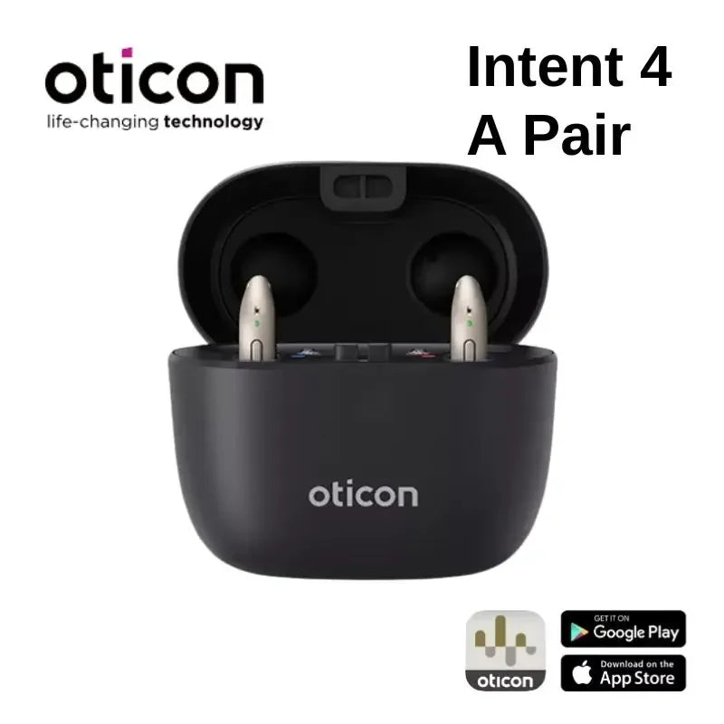 Oticon Intent 3 Intent 4 miniRITE T R hearing aids 48 channels rechargeable programmable Bluetooth direct connection app control