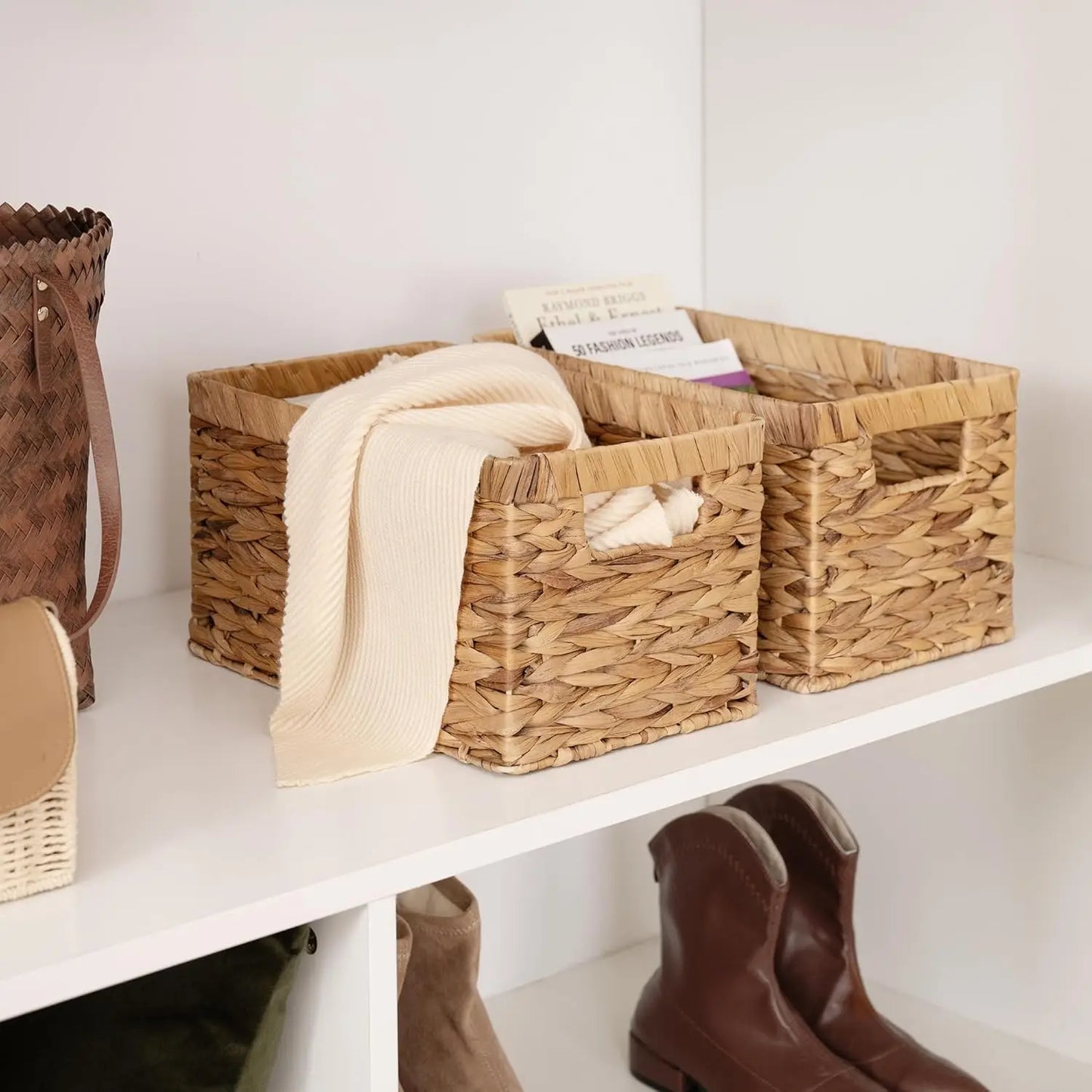 Handwoven Water Hyacinth Storage Basket With Handles