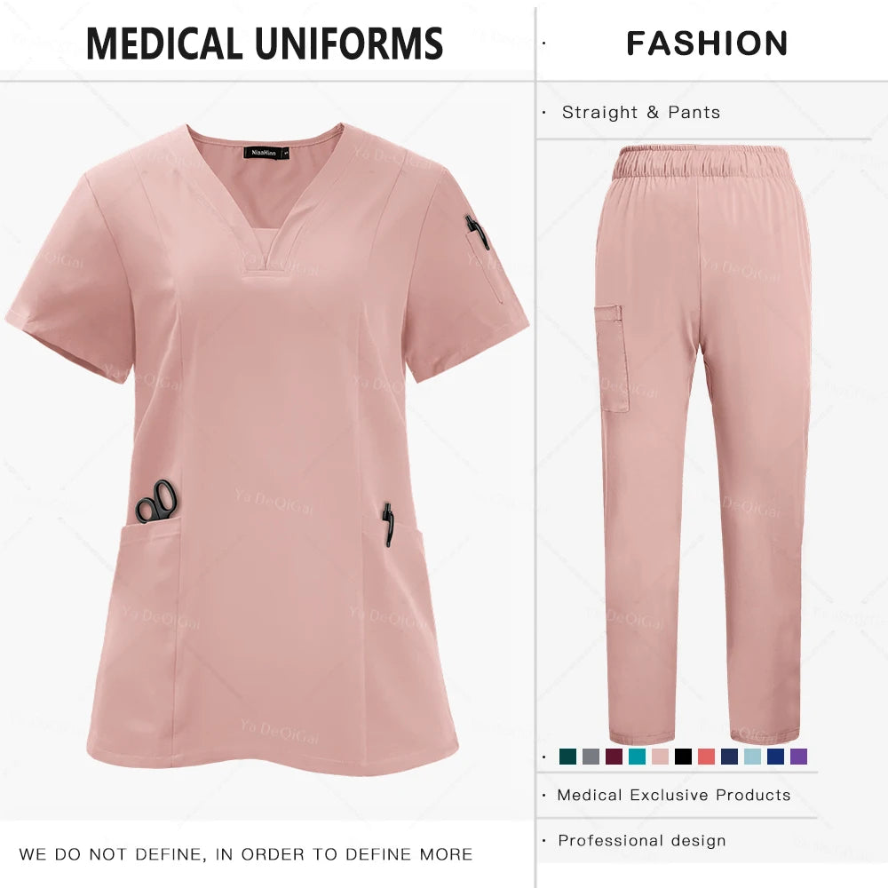 Unisex Nursing Scrubs Sets Medical Uniforms Doctor Nurse Tops Pants