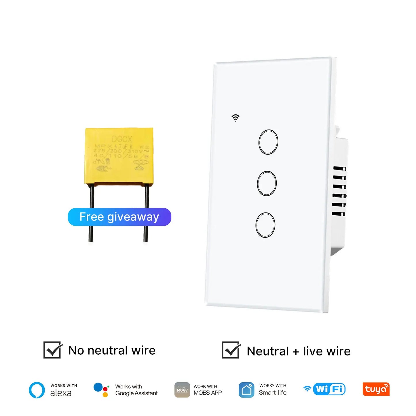 WiFi Smart Glass Touch Light Switch Remote Control No Neutral