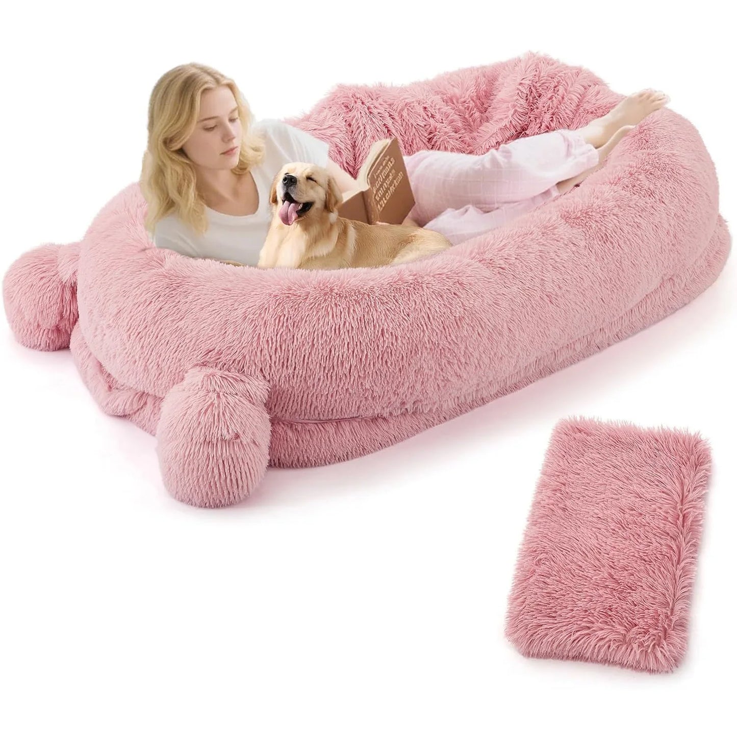HiMISS Dog Bed for Adults With Removable Cover Matching Blanket and Pockets