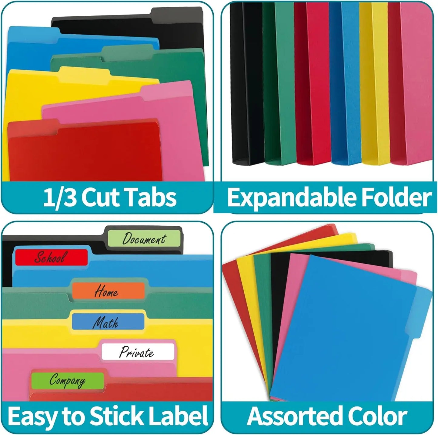 100 Pack File Folders With Durable One Third Cut Tabs