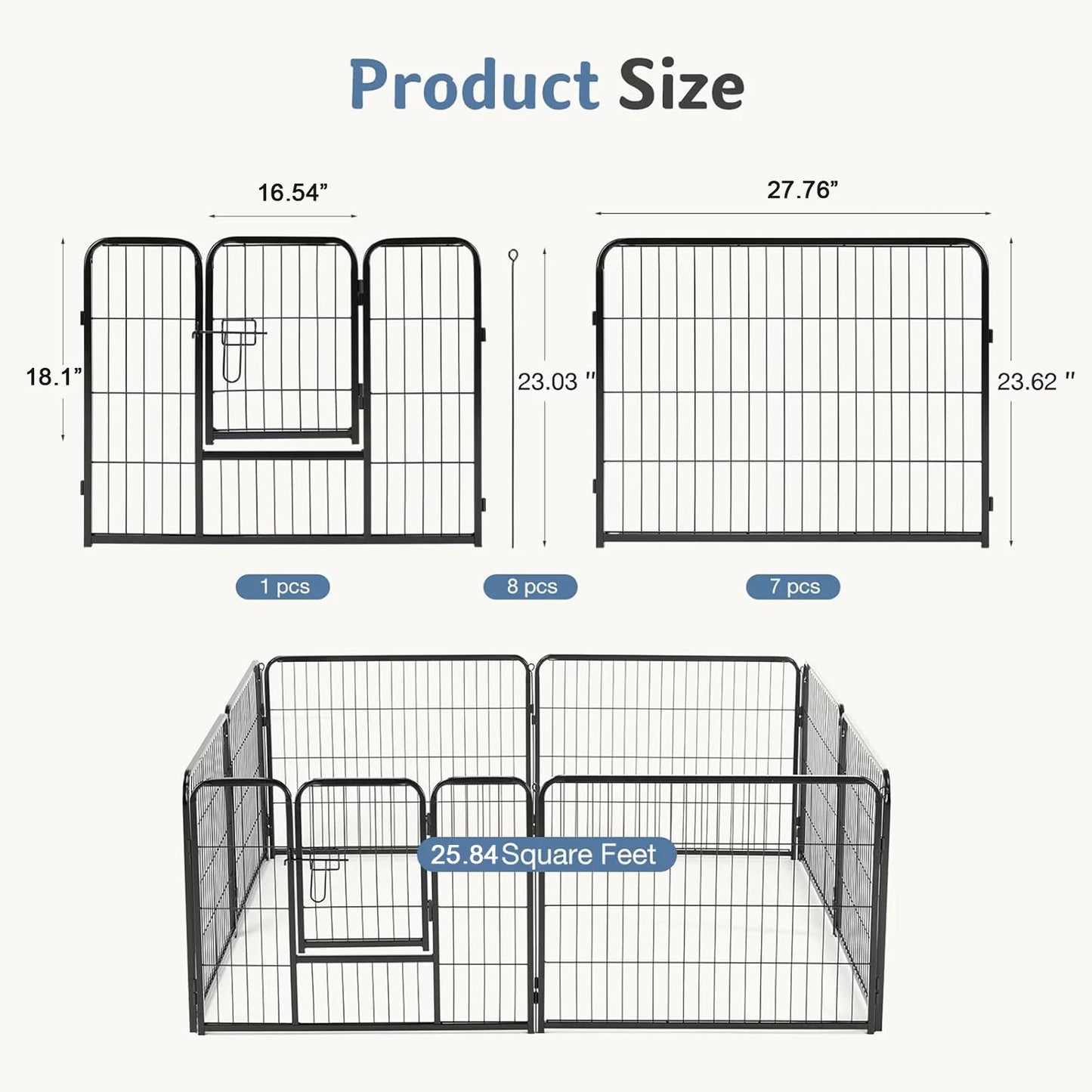 JHK Metal Dog Playpen Foldable Pet Fence for Outdoors