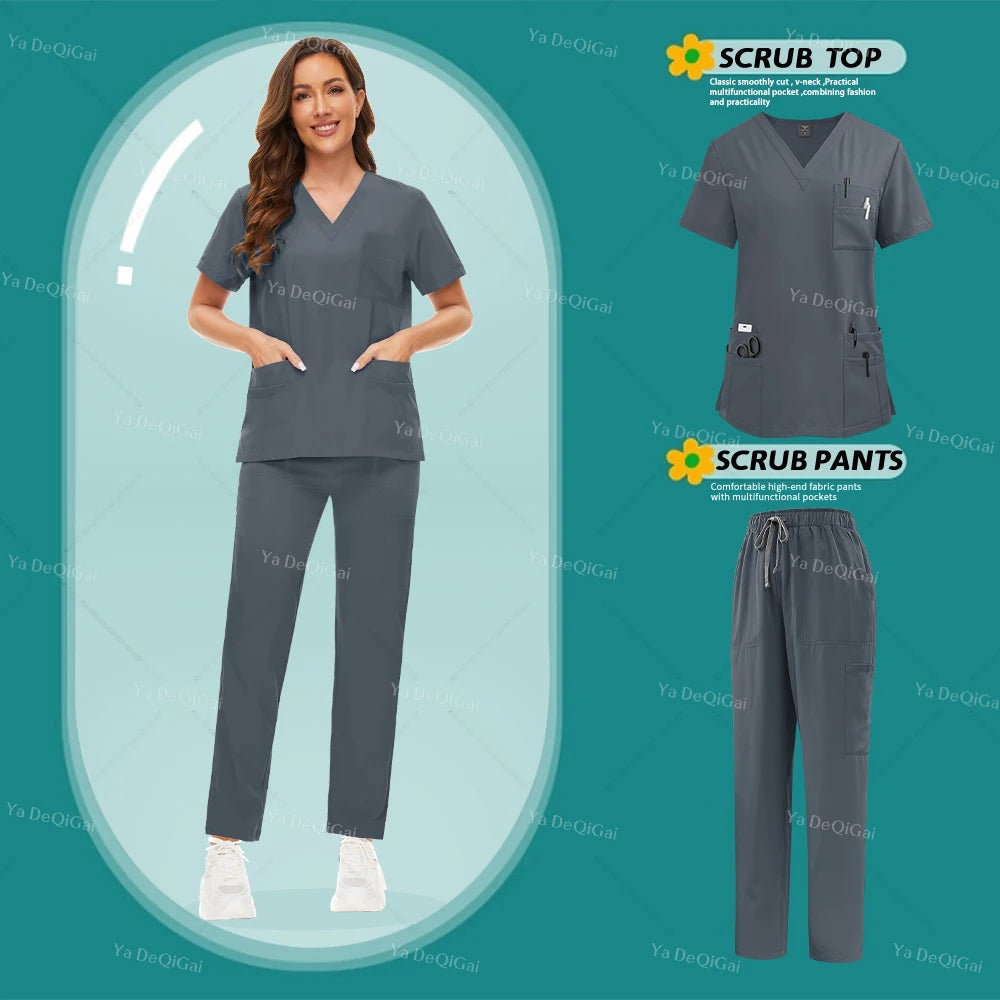 NONECN Unisex Medical Scrub Set for Nurses and Dentists