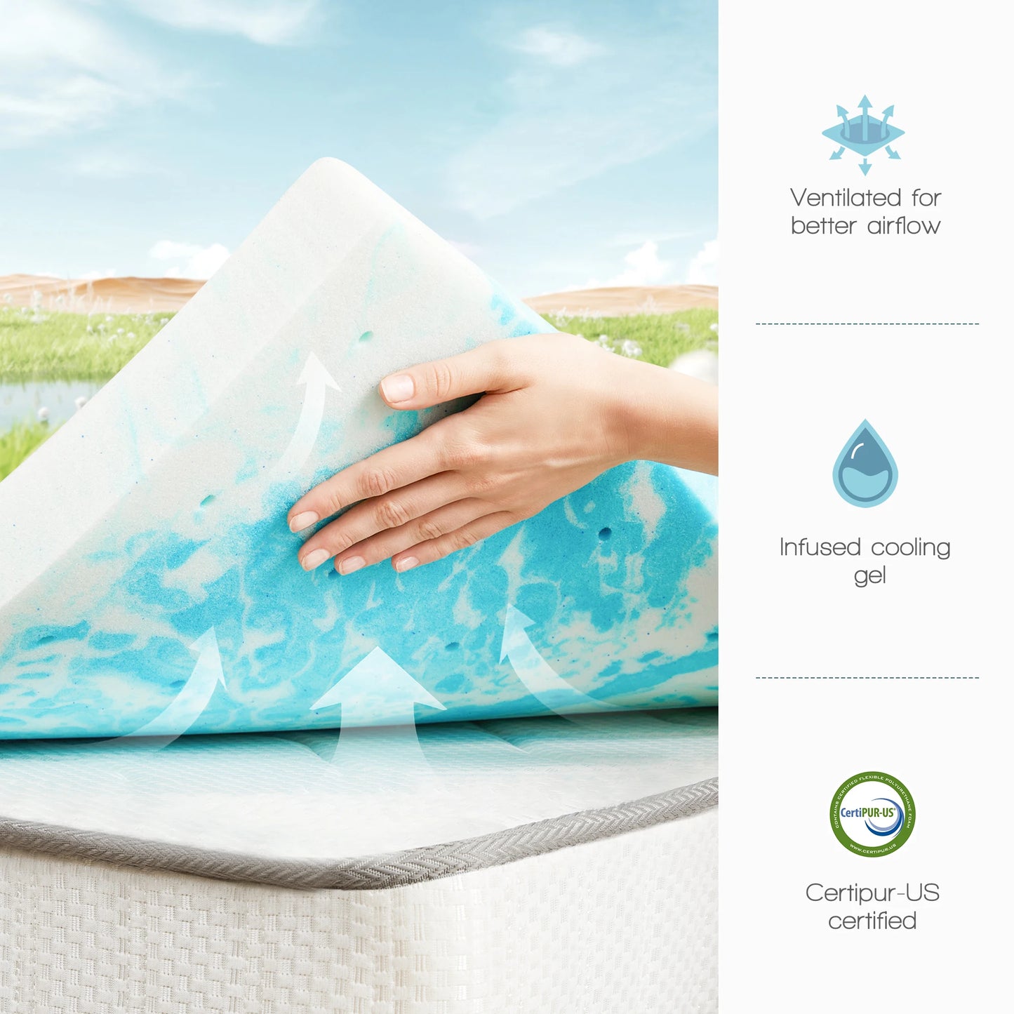 JHK Gel Memory Foam Mattress Topper for Bedroom Cooling Comfort