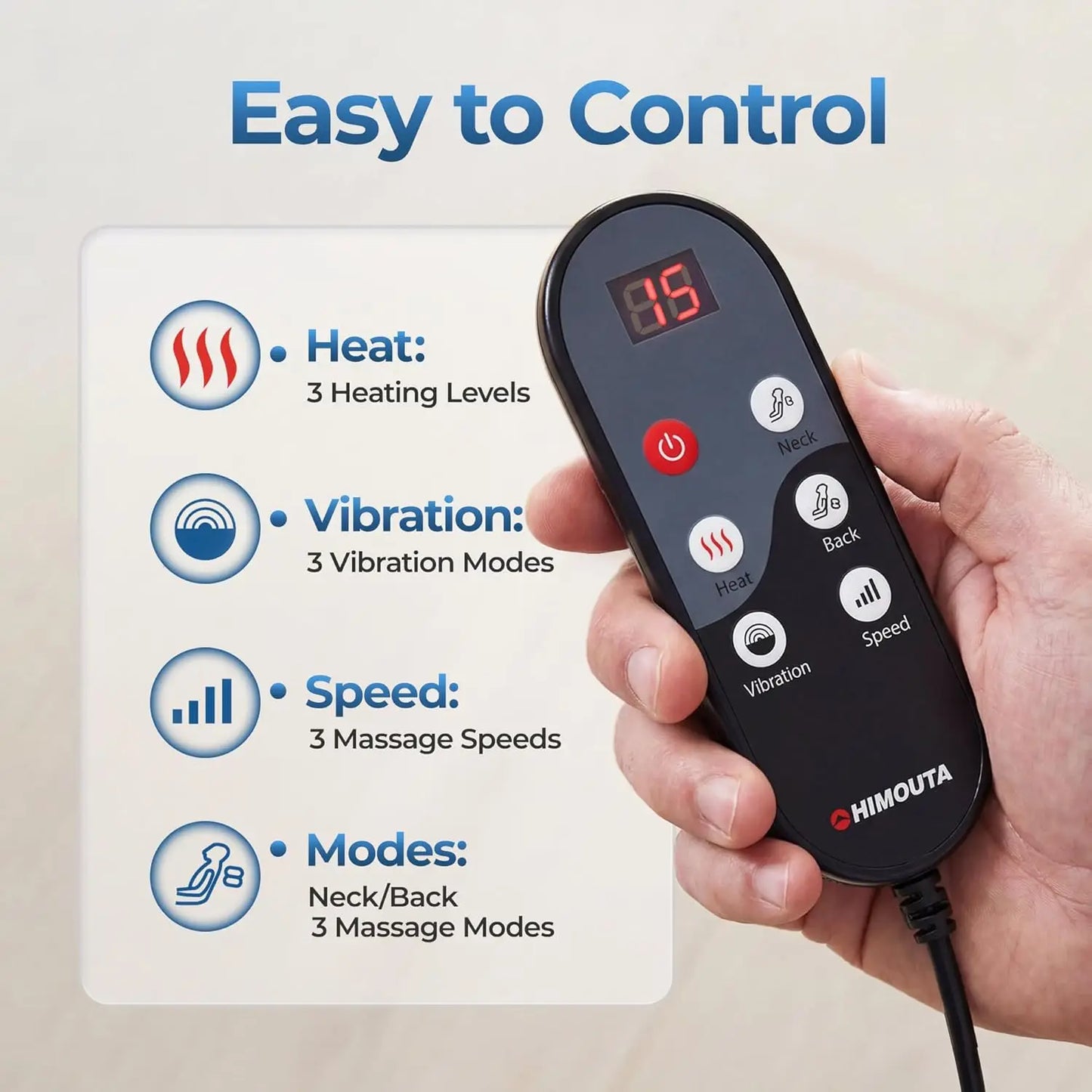 HIMOUTA 3 In 1 Shiatsu Neck Back Massage Cushion Heat