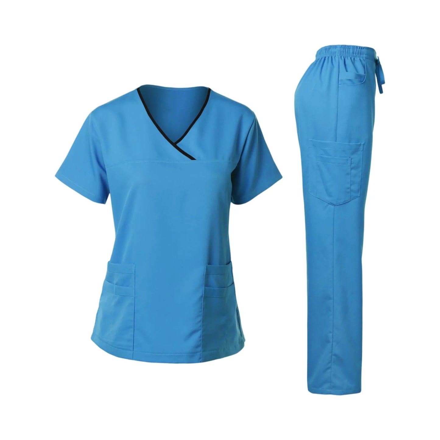 Nurse Scrub Set V-Neck Short Sleeve Multi-Pocket Pants