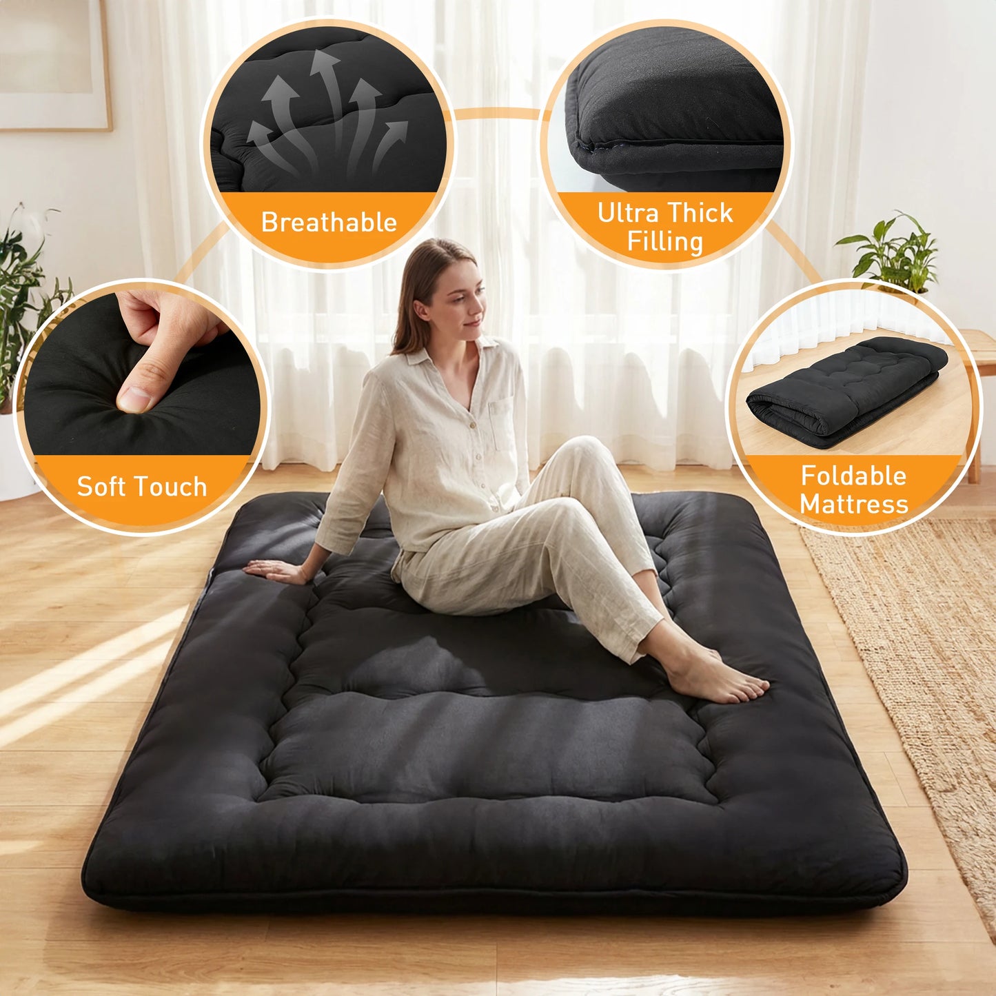JHK Foldable Floor Mattress With Removable Washable Cover