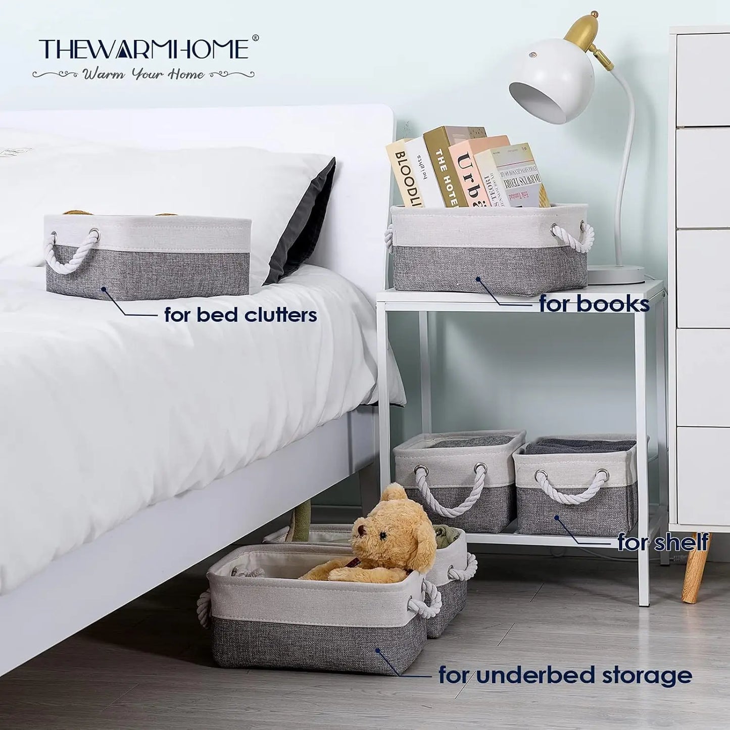 Foldable Fabric Storage Baskets With Handles Six Pack