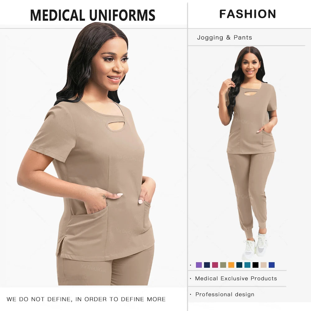 None Womens Medical Scrubs Set Nurses Uniform Jogger Pants