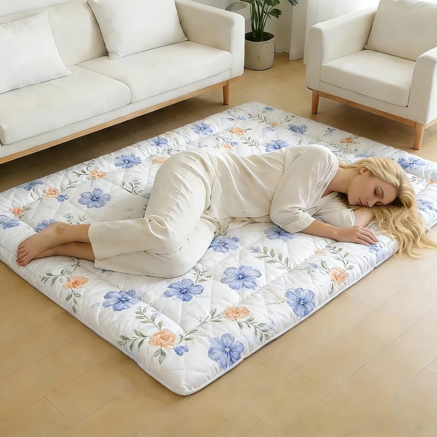 Japanese Plush Futon Mattress Topper Roll Up Tatami Mat