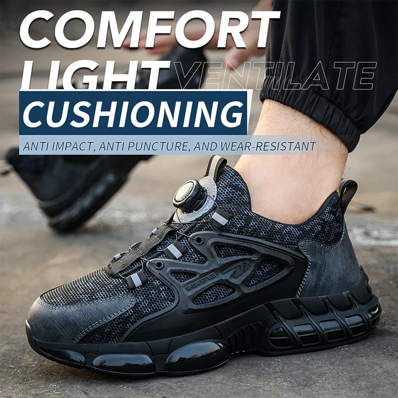 Stab-Proof Work Shoes With Elastic Buttons And Lace-Up For Men