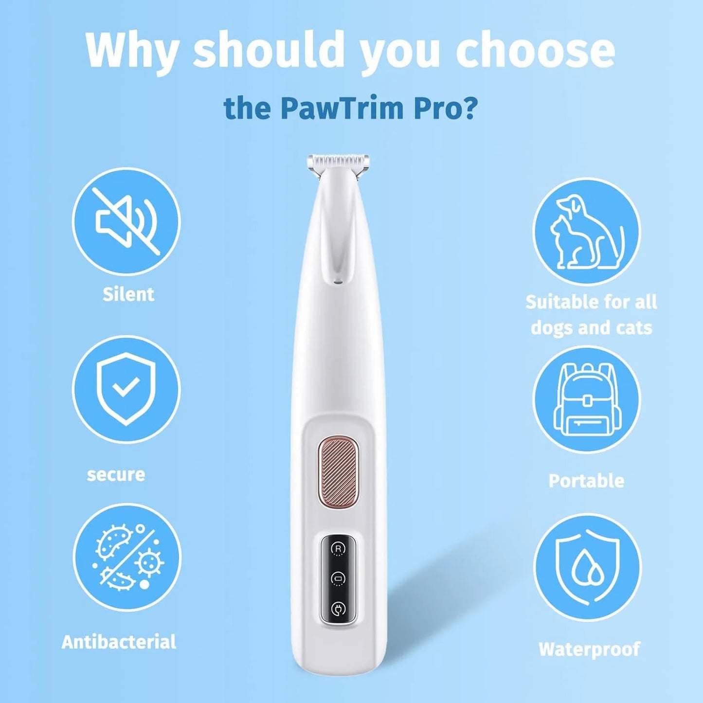Rechargeable Grooming Clippers With LED Light For Cats And Dogs