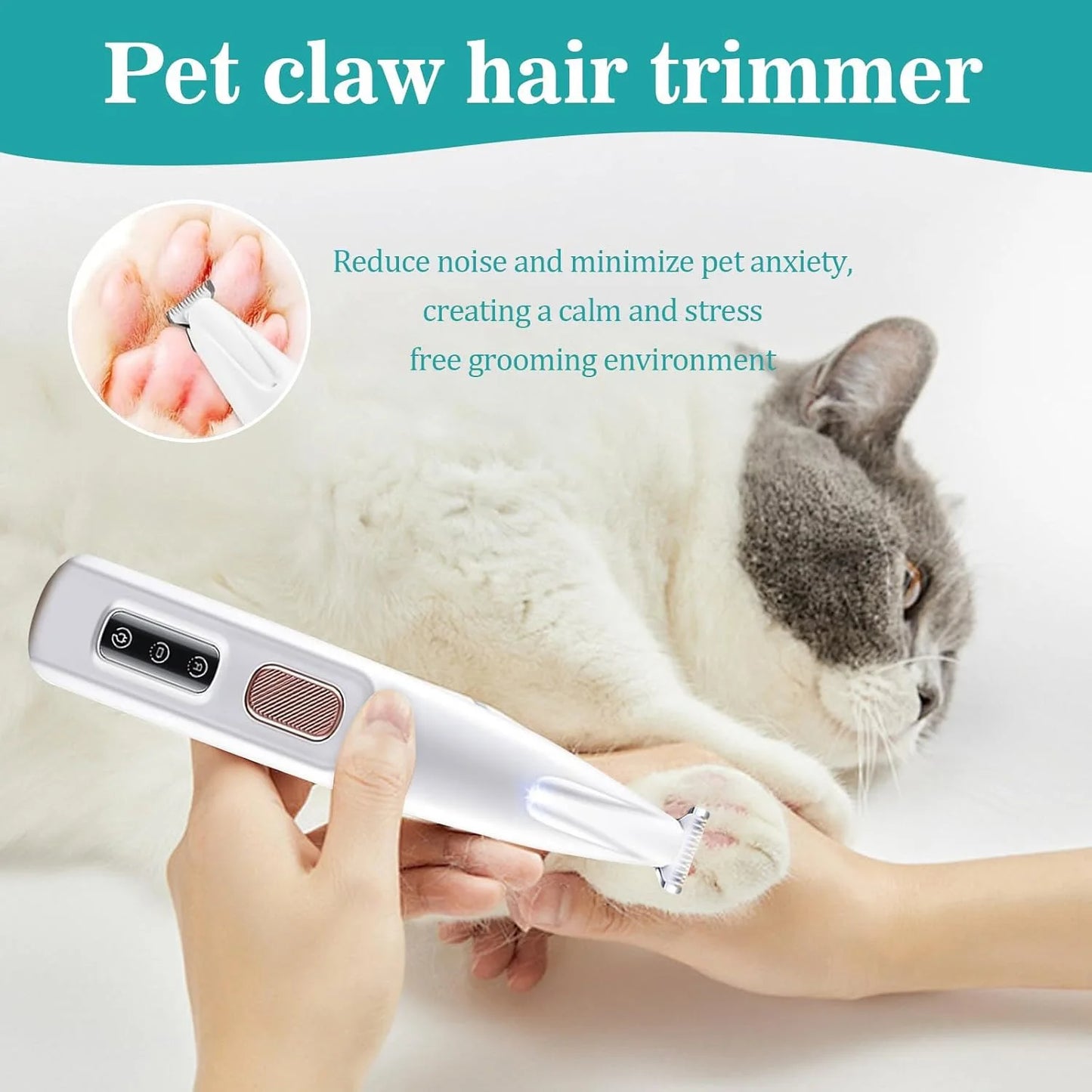 Rechargeable Grooming Clippers With LED Light For Cats And Dogs