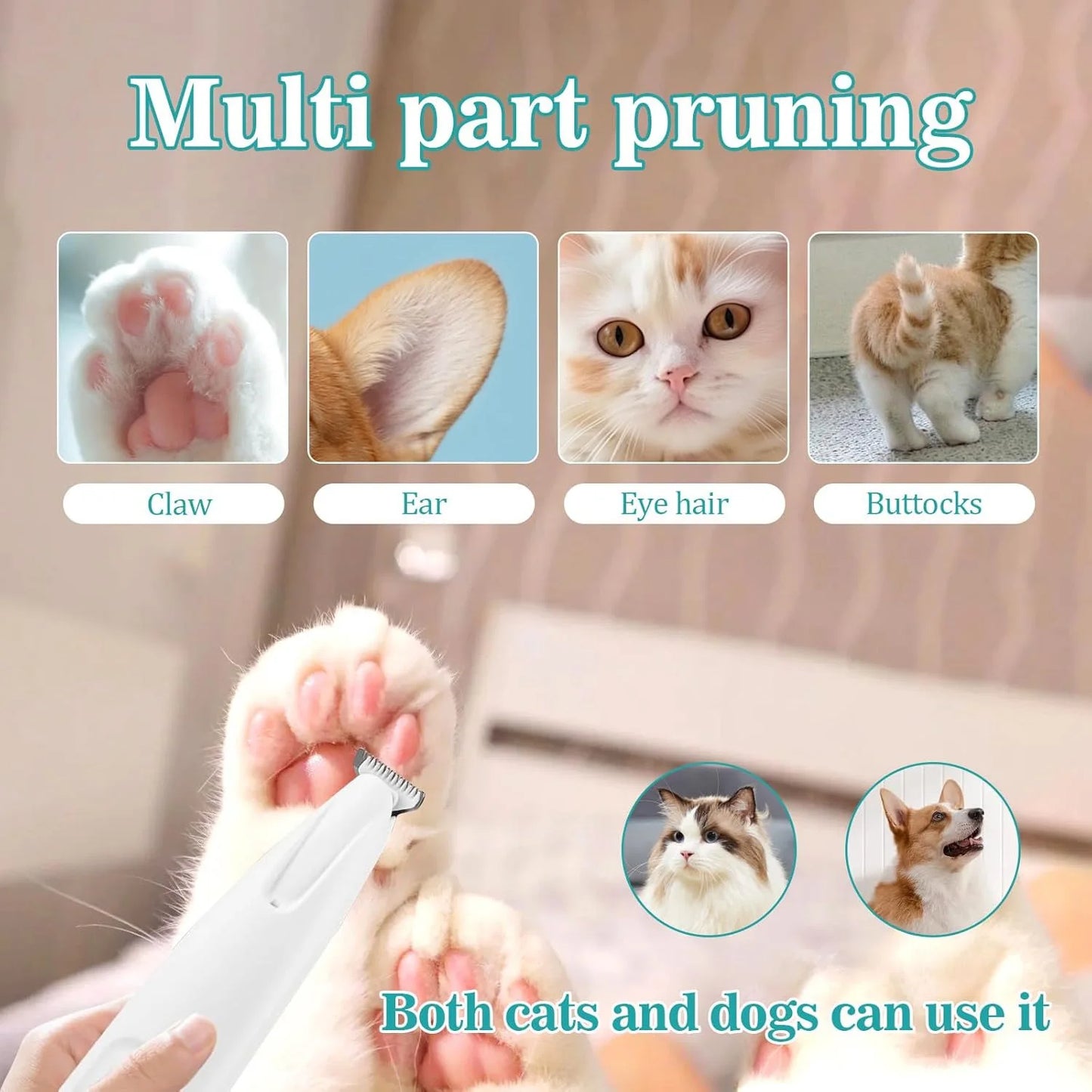 Rechargeable Grooming Clippers With LED Light For Cats And Dogs