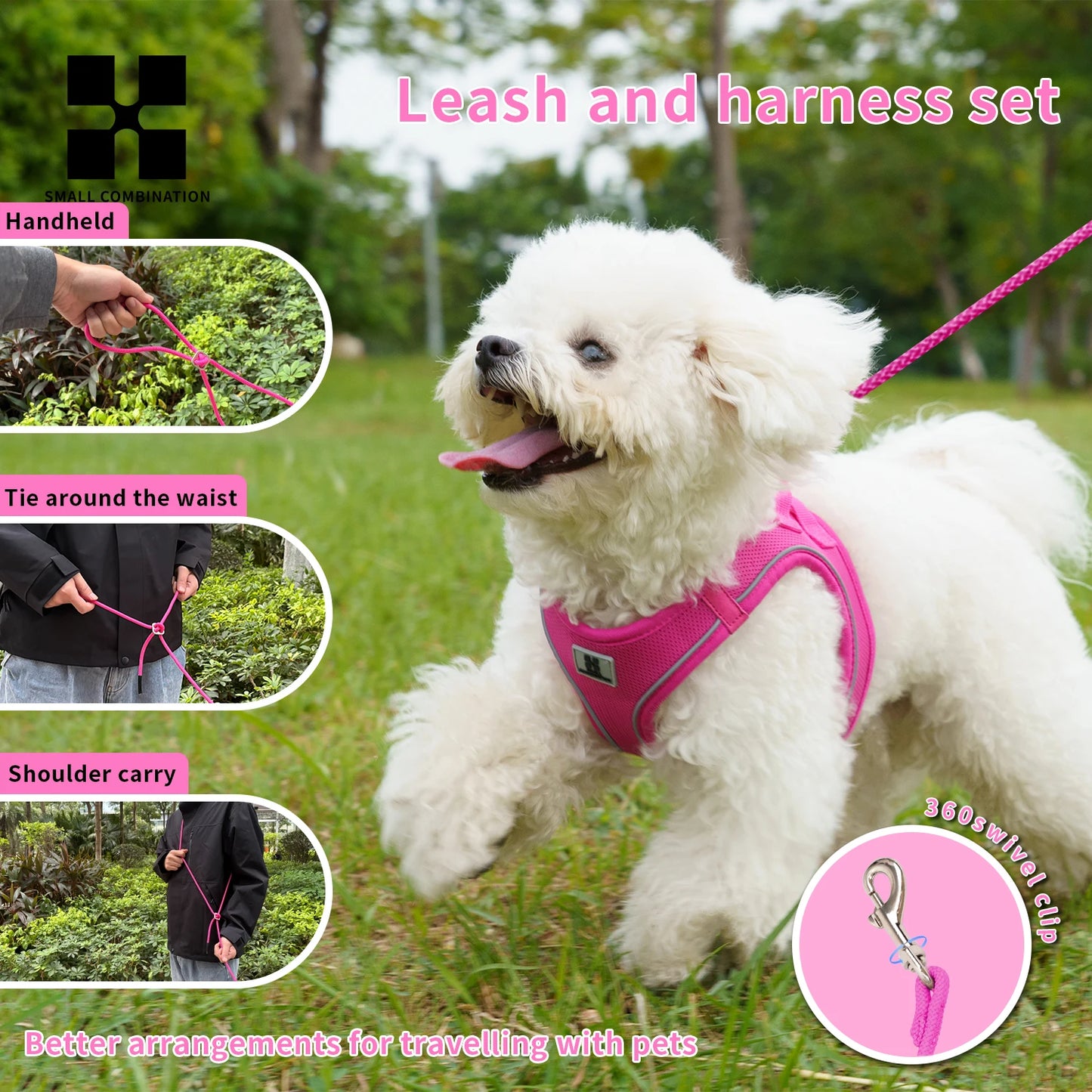 Small Combination Reflective Dog Harness Leash Set For Small And Medium Dogs