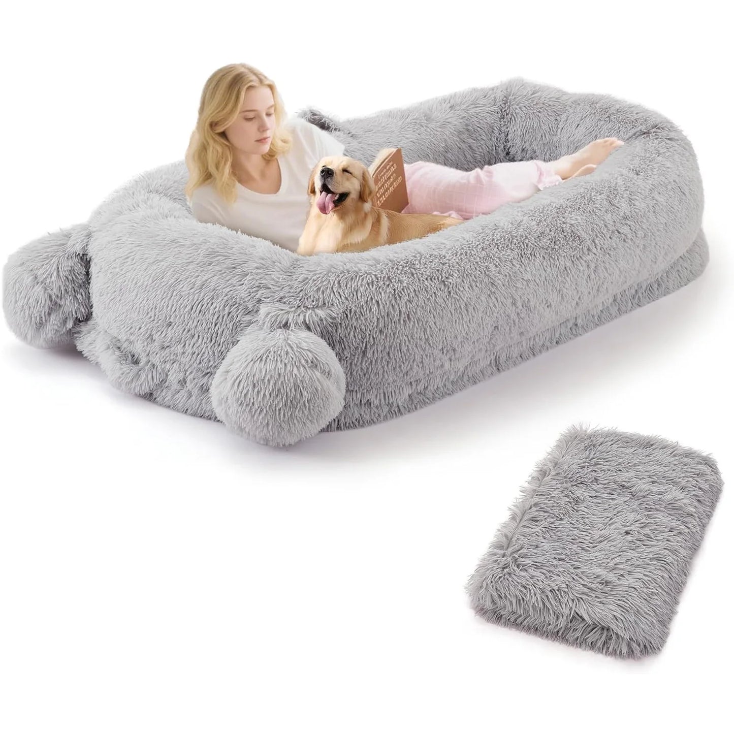 HiMISS Dog Bed for Adults With Removable Cover Matching Blanket and Pockets