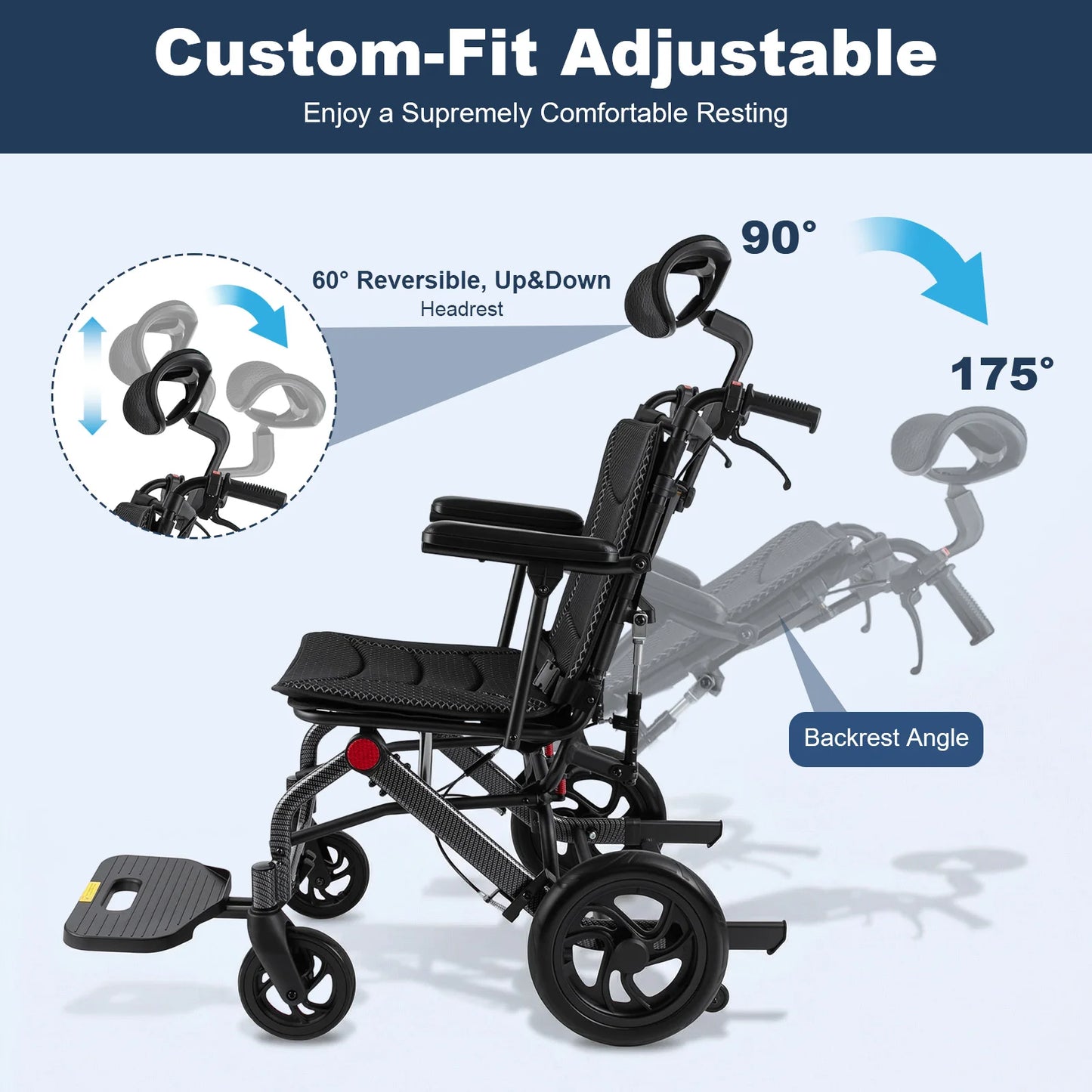 130kg Loadable Reclining Wheelchair Folding Transport For Seniors