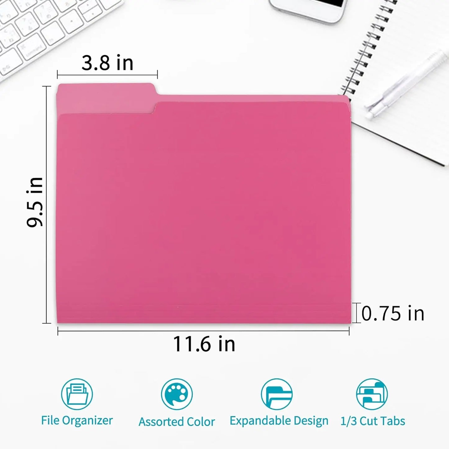 Two-Tone File Folders With 1/3 Cut Tabs For Office Organization