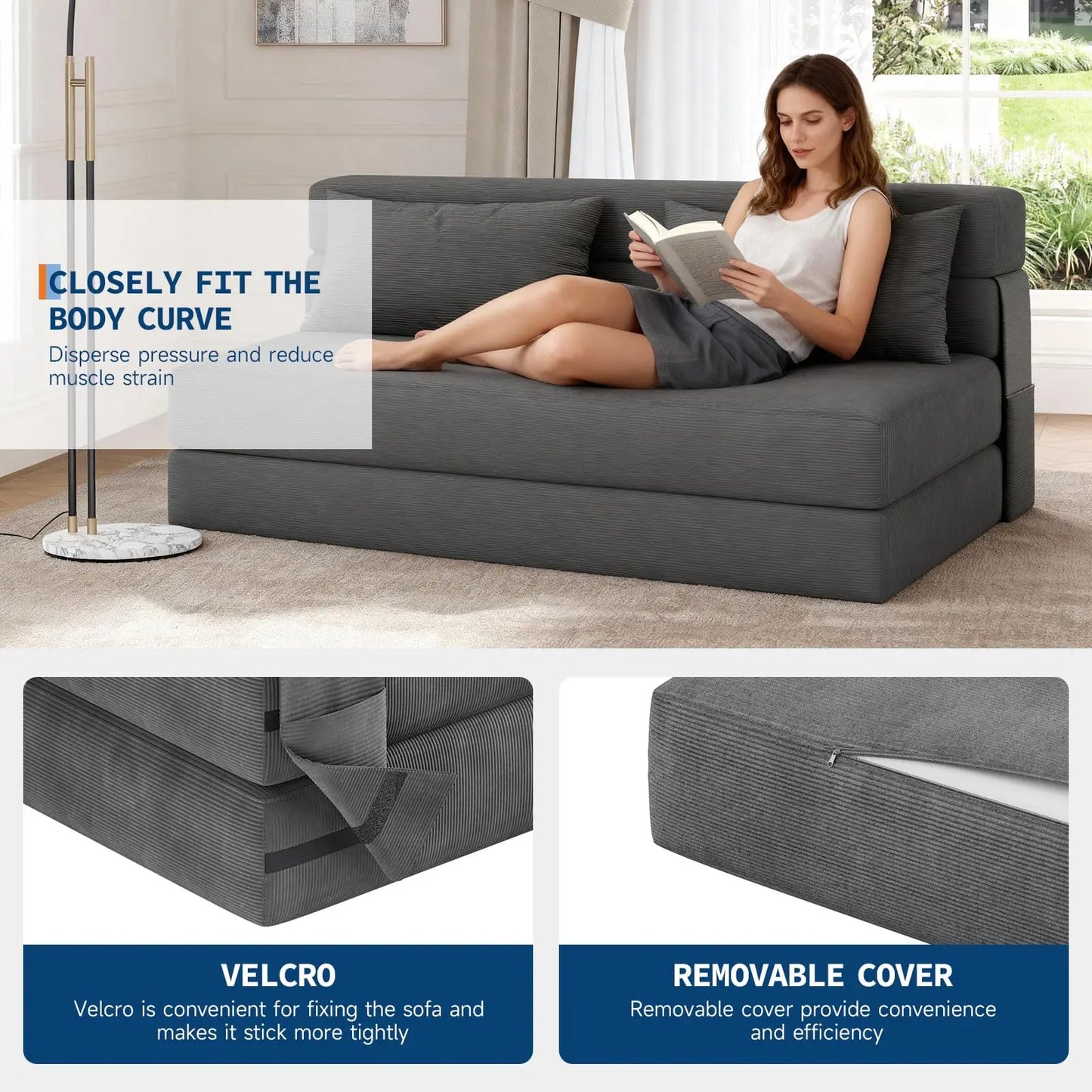 HobbyLane 4-in-1 Folding Sofa Bed Convertible Sleeper Loveseat Couch