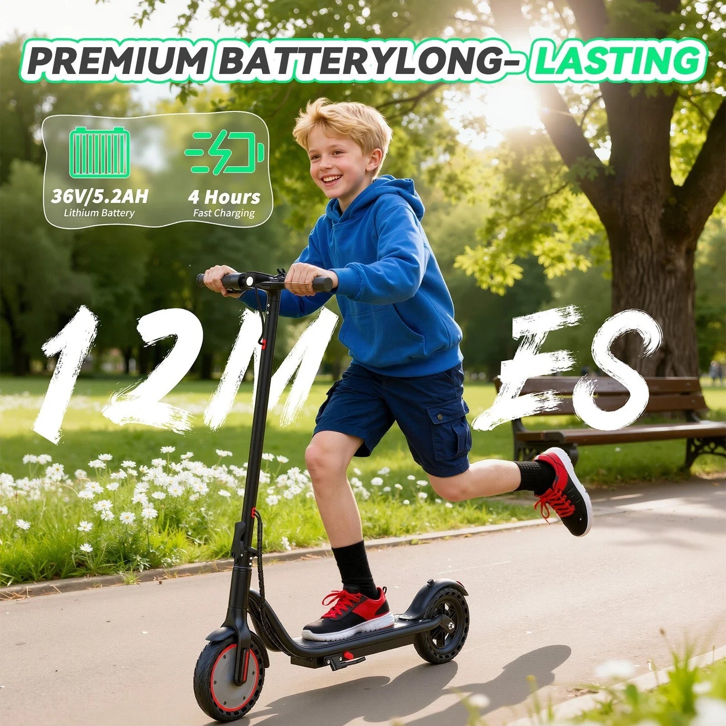 LADPED LP30 Foldable Electric Scooter for Kids 16 MPH Max Speed 12 Miles Range