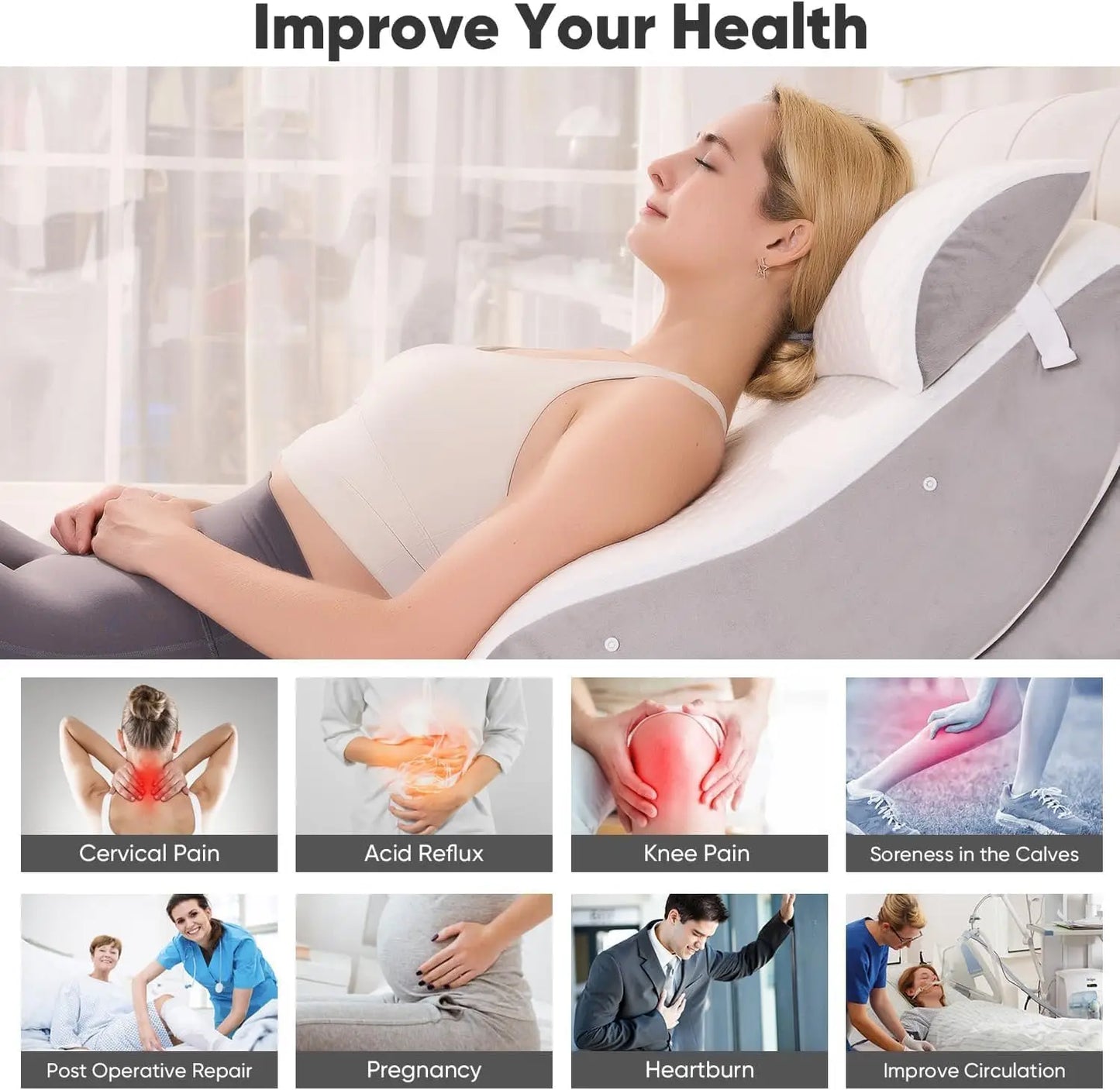 Memory Foam Wedge Pillow Set for Surgery Recovery and Relief