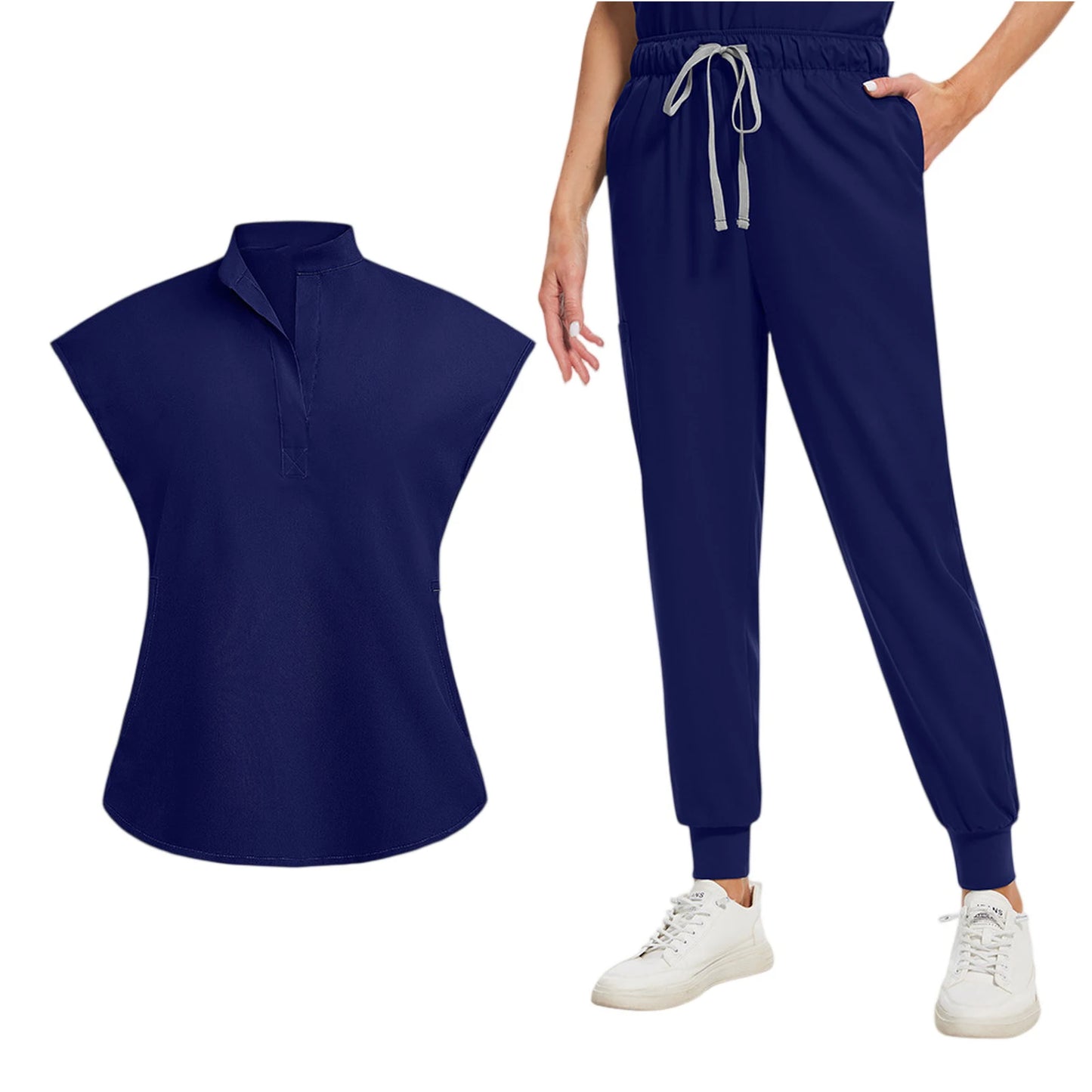 Professional Short Sleeve Scrubs Uniform V Neck Unisex Medical Workwear