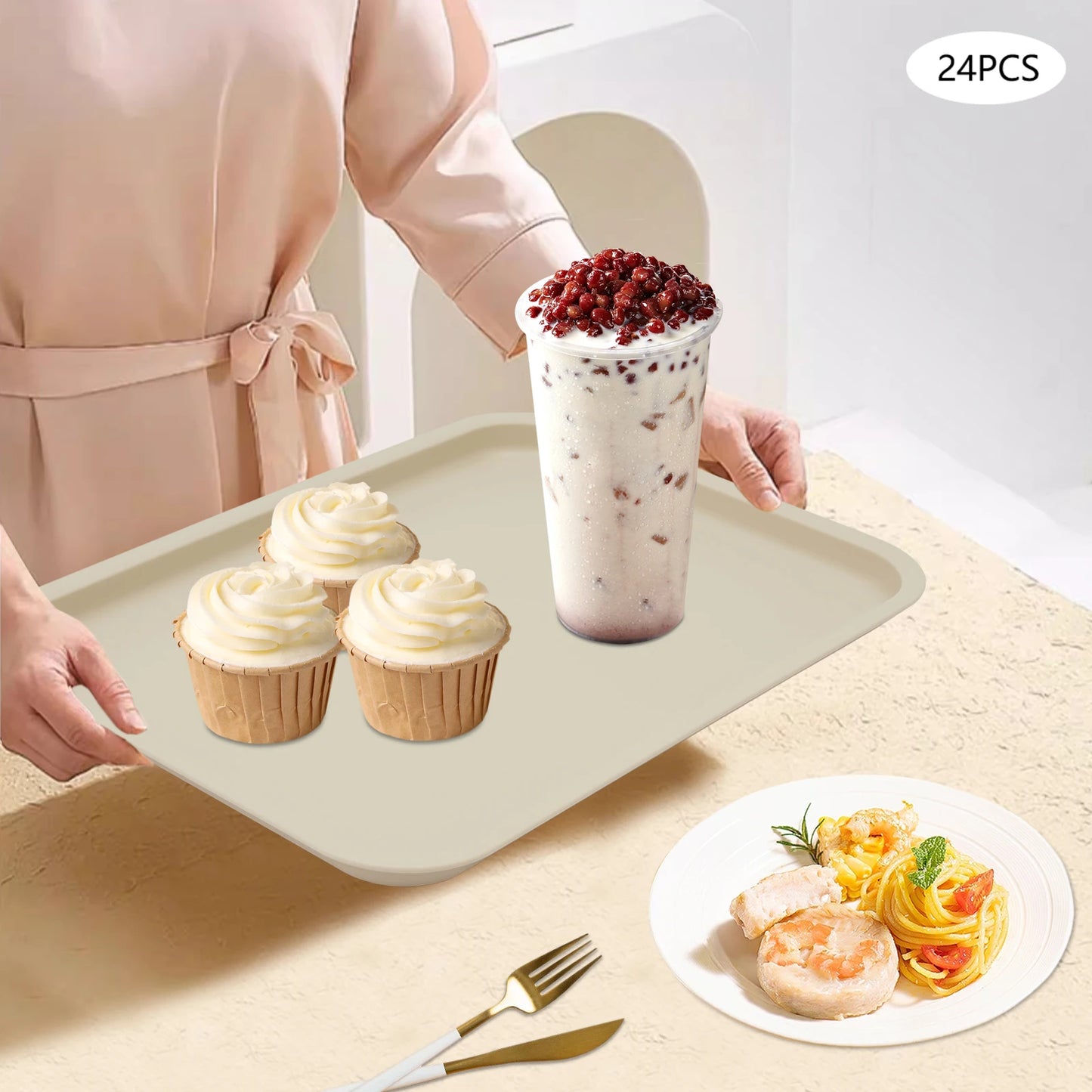 Bymaocar Rectangular Stackable Serving Trays 24 Pcs Food Service