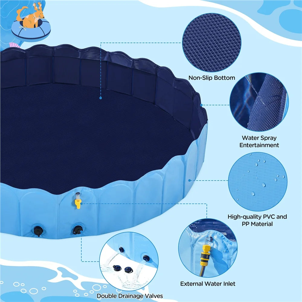Foldable PVC Pet Pool With Sprinkler For Dogs And Cats