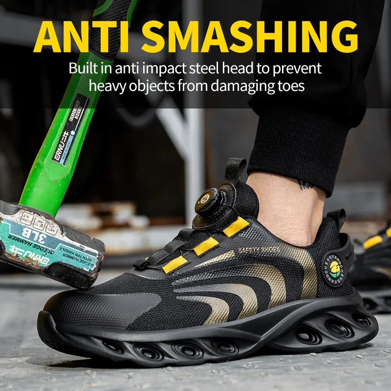 Men's Lace Free Breathable Safety Shoes Anti Puncture