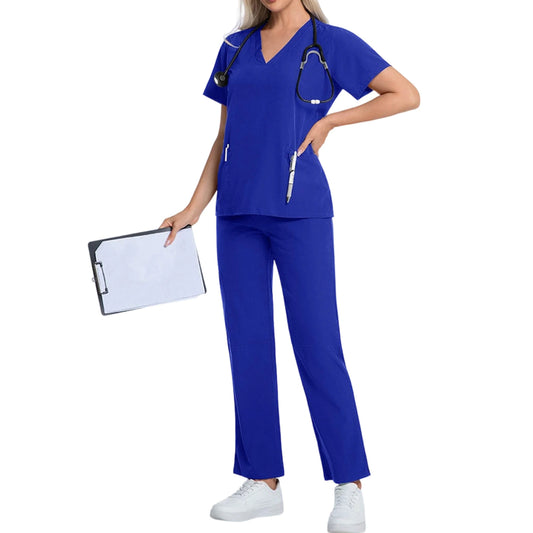Nurse Scrub Set V Neck Short Sleeve Pocket Medical Uniform