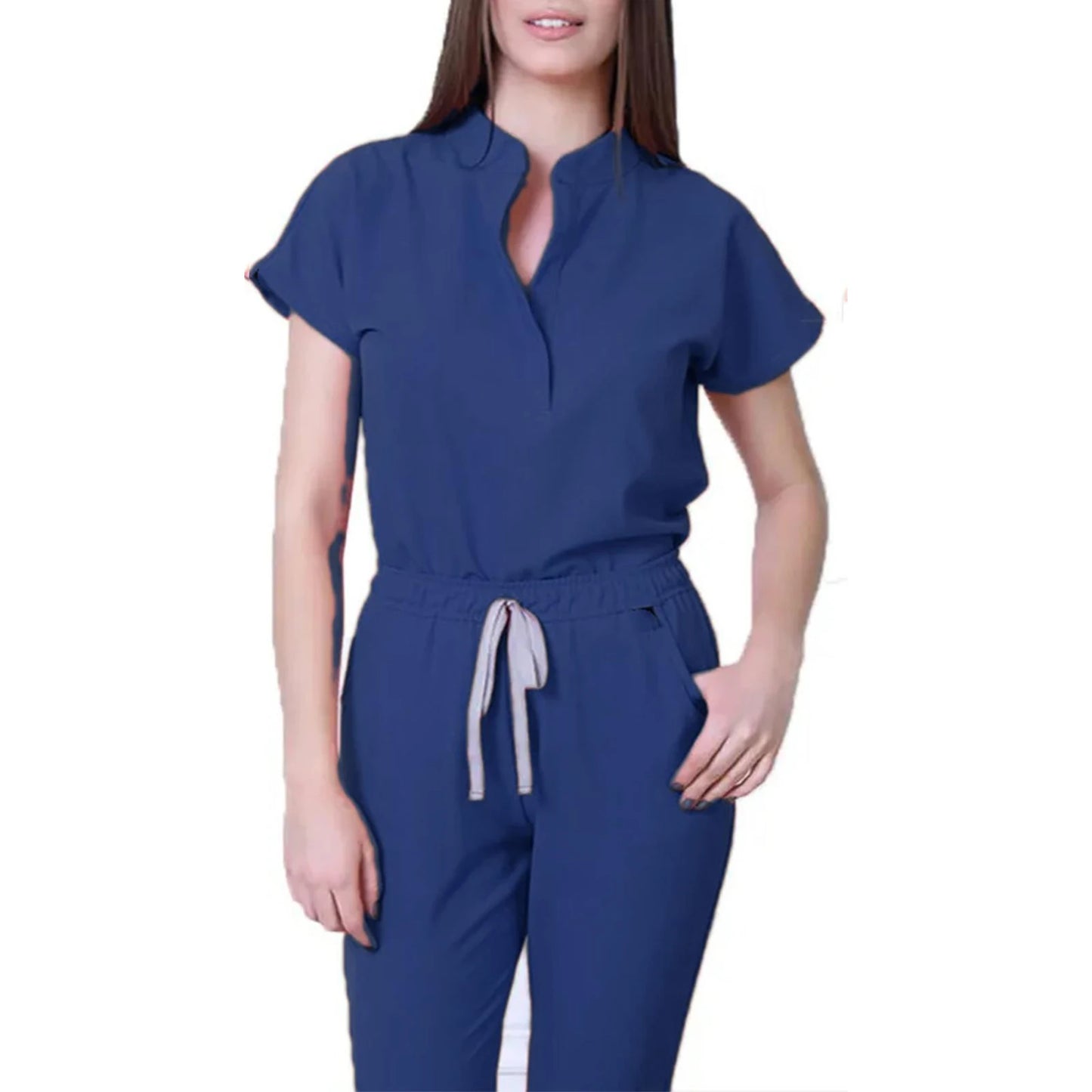 Nurse Jumpsuit Stand Collar Short Sleeve Medical Uniform Workwear