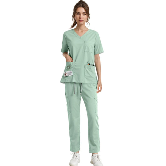 Eillysevens Women's Nurse Scrub Uniform V Neck Short Sleeve