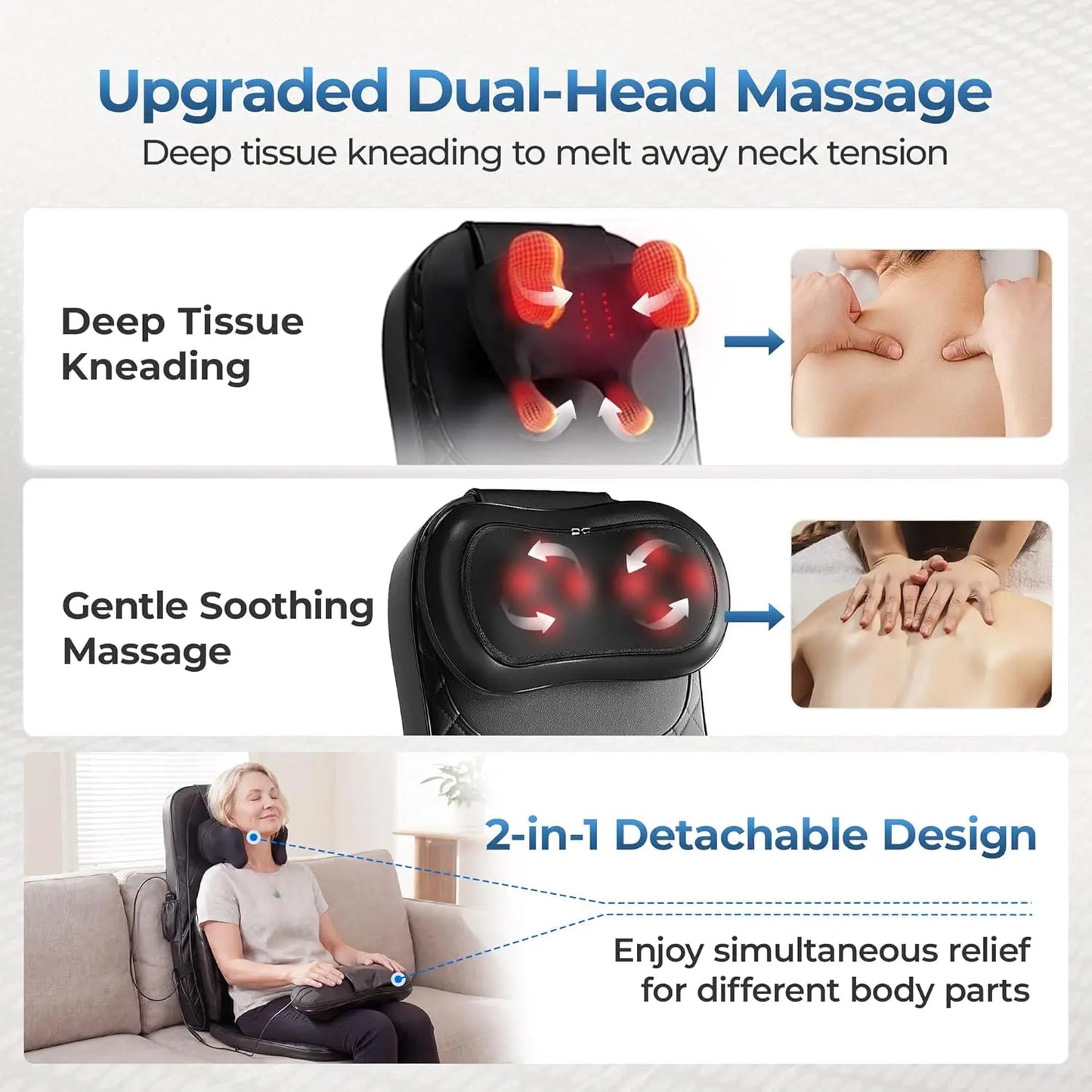 HIMOUTA 3 In 1 Shiatsu Neck Back Massage Cushion Heat