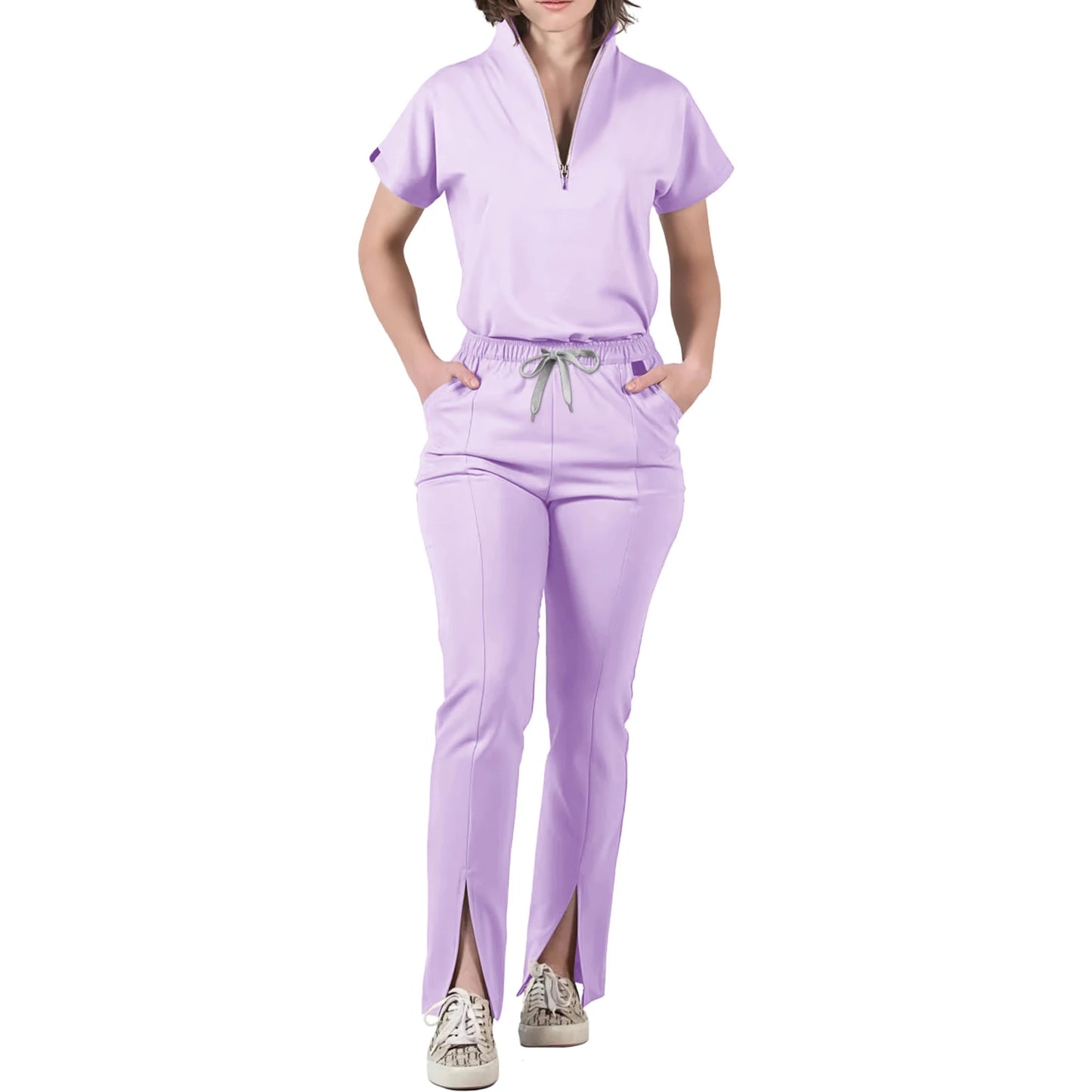 Nurse Scrub Set V-Neck Half Zip Short Sleeve Professional Workwear