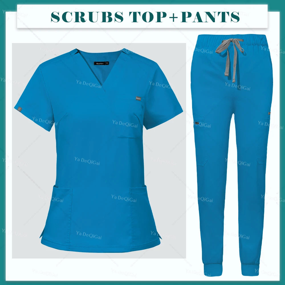Scrubs Uniform Set Short Sleeve V Neck Top Jogger Pants