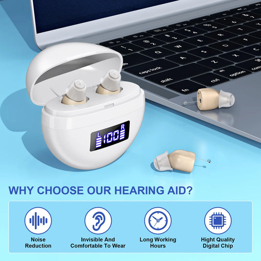KFCOPTEE Mini In Ear Hearing Aids Adjustable Volume Rechargeable