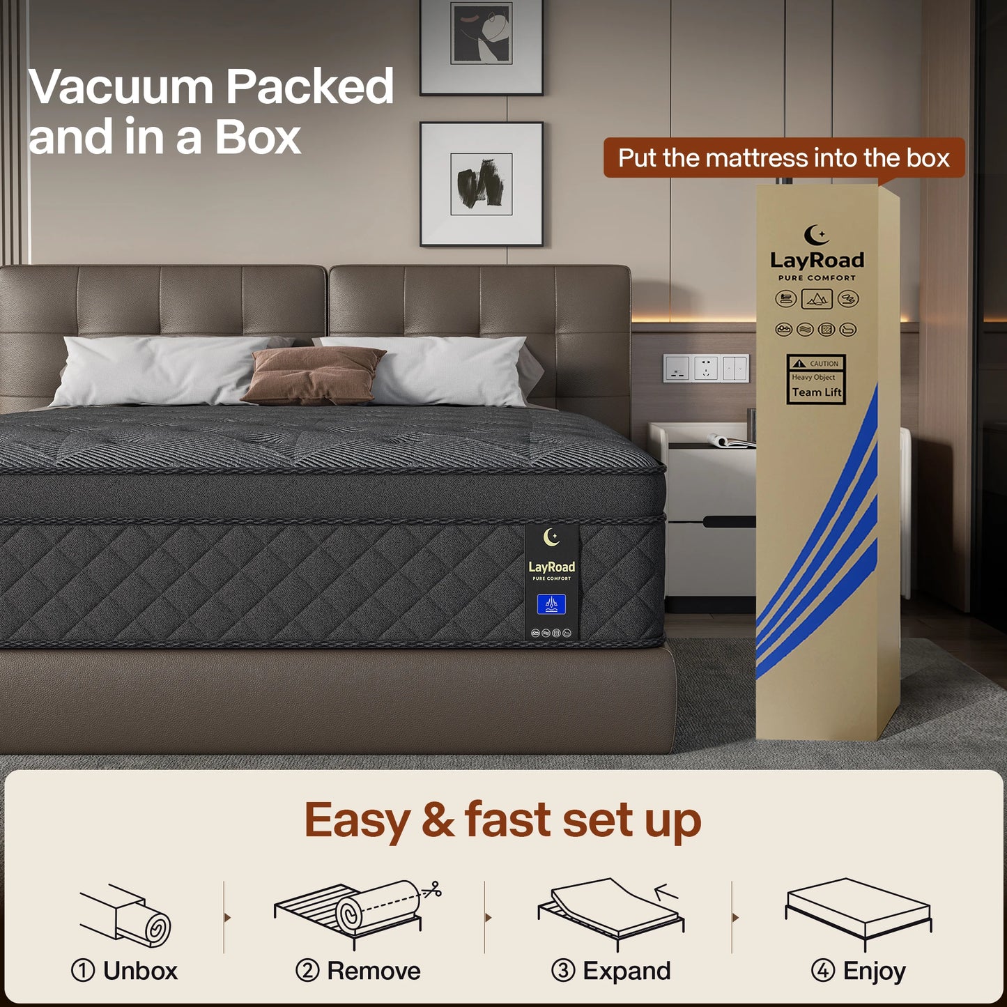 LayRoad Memory Foam Spring Boxed Mattress Medium Firmness Pressure Relief