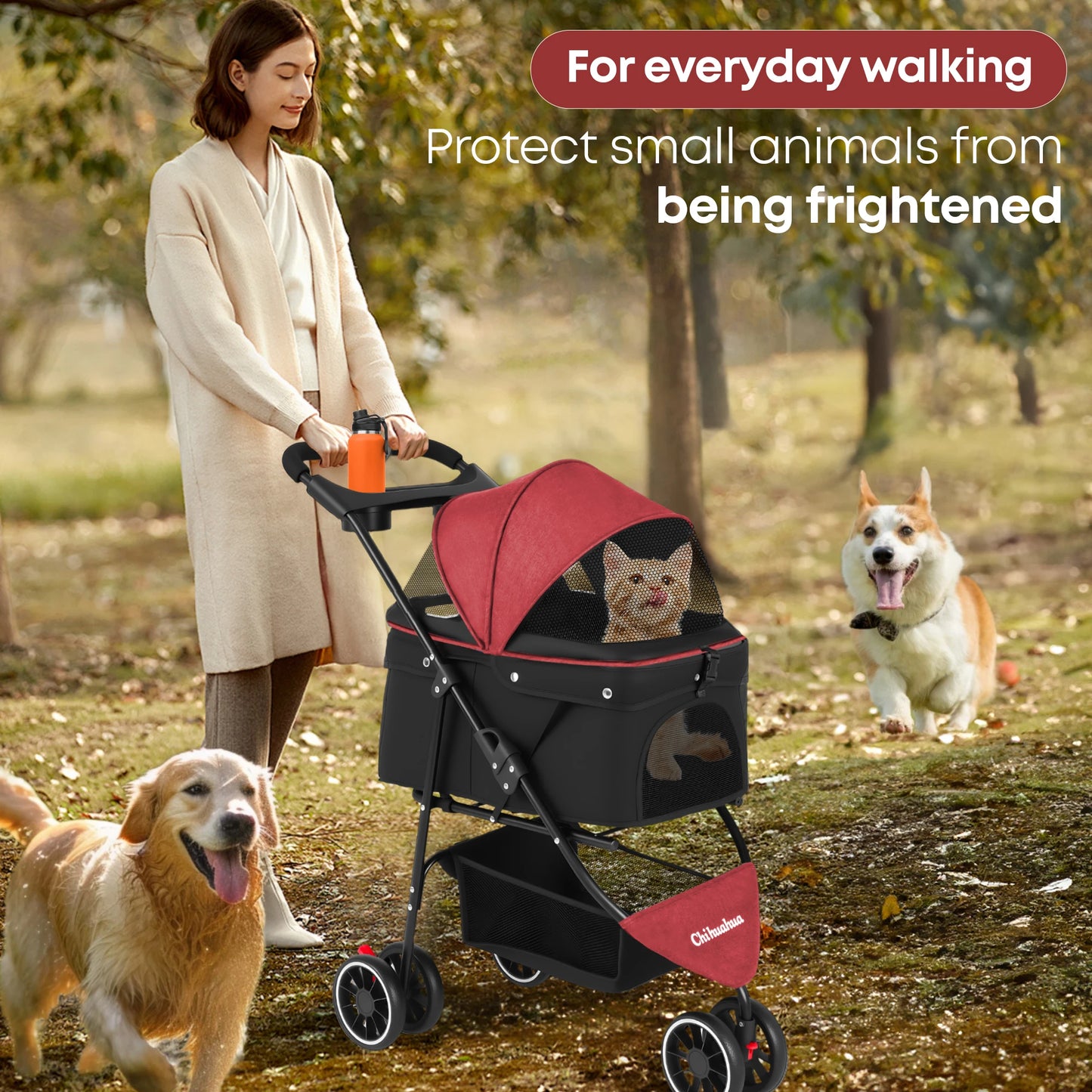 Chihuahua Pet Stroller For Small And Medium Dogs 3-Wheel Foldable