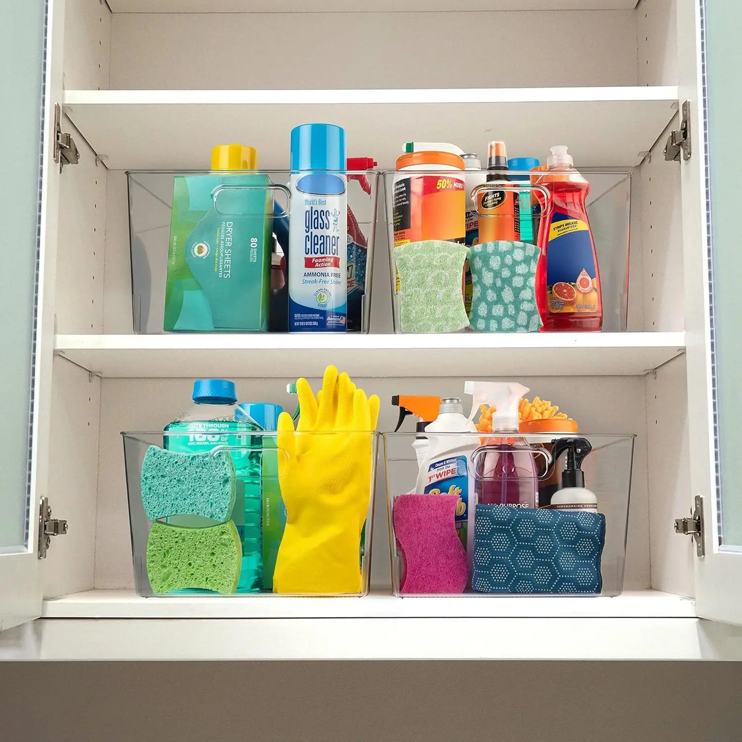 Plastic Storage Bins 4 Pack For Kitchen Pantry Organization