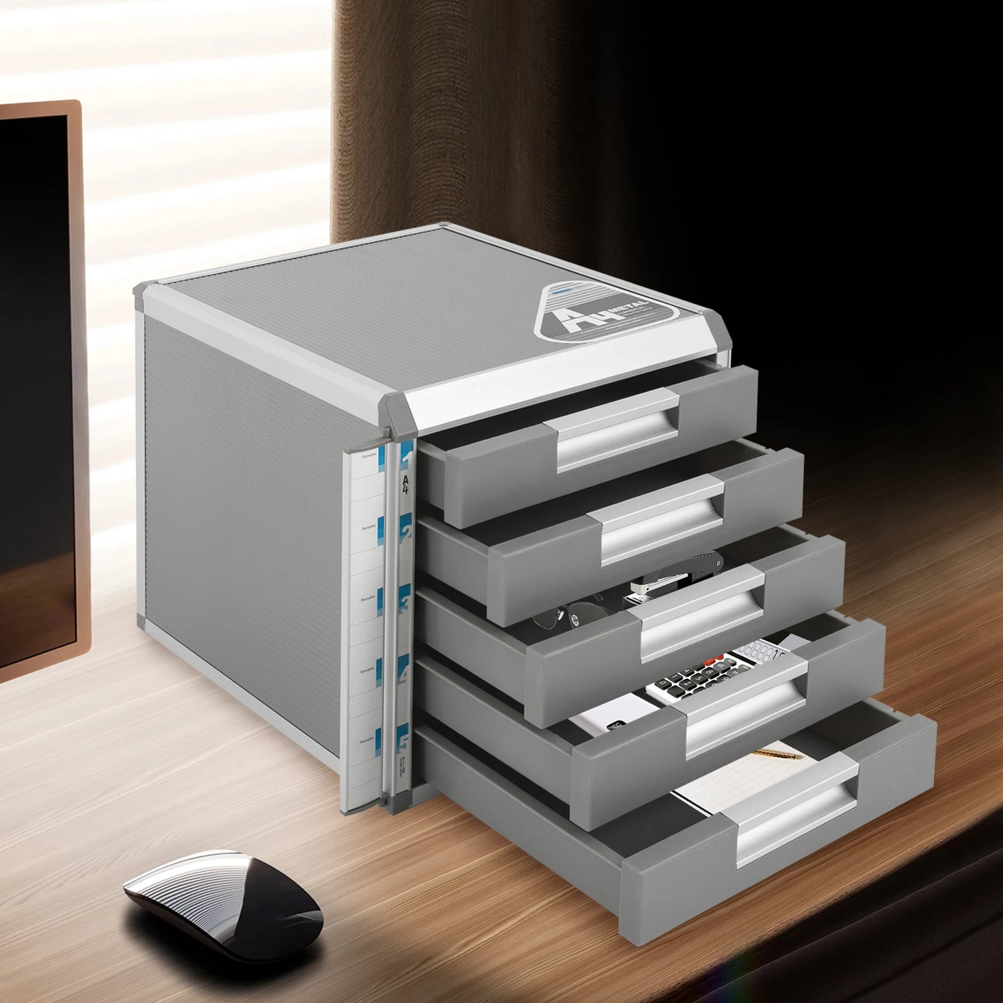 Five Drawer Locking File Organizer Document Storage Cabinet Aluminum Alloy